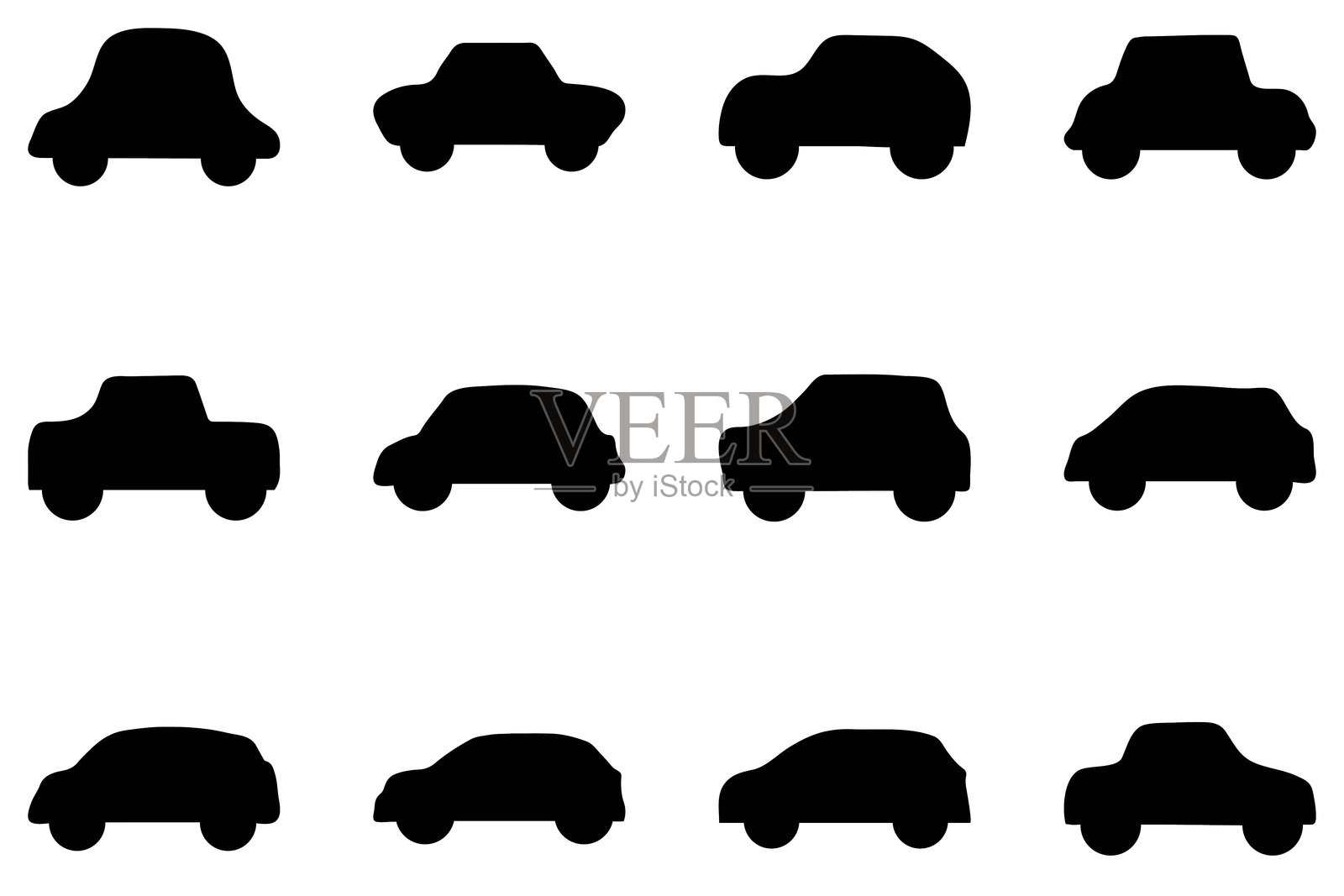 简单可爱的汽车涂鸦图标集。扁平风格的矢量汽车。插画图片素材