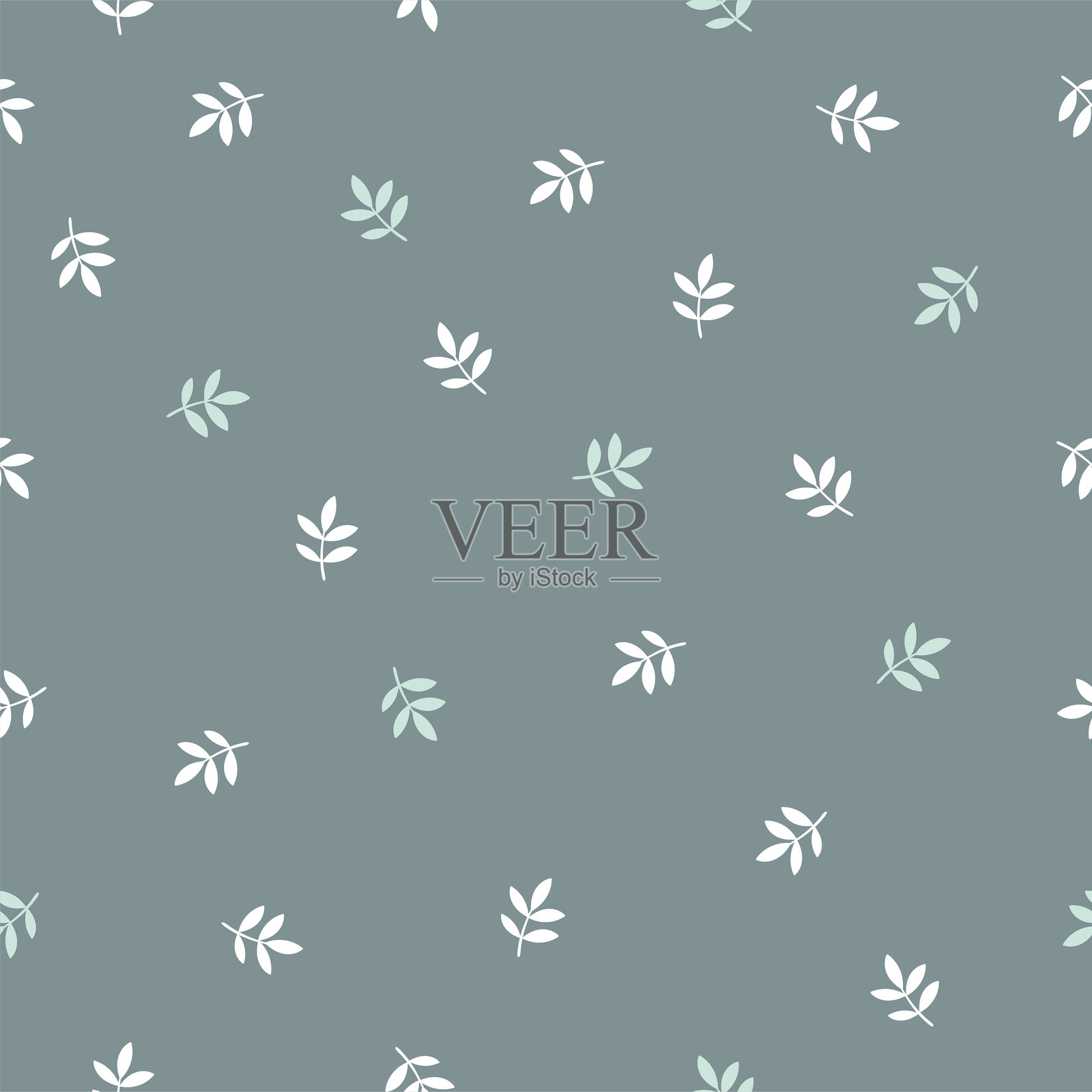 小叶子无缝花卉图案的矢量设计。适用于时尚印刷的优雅模板，包含小元素。深绿色灰色背景。插画图片素材