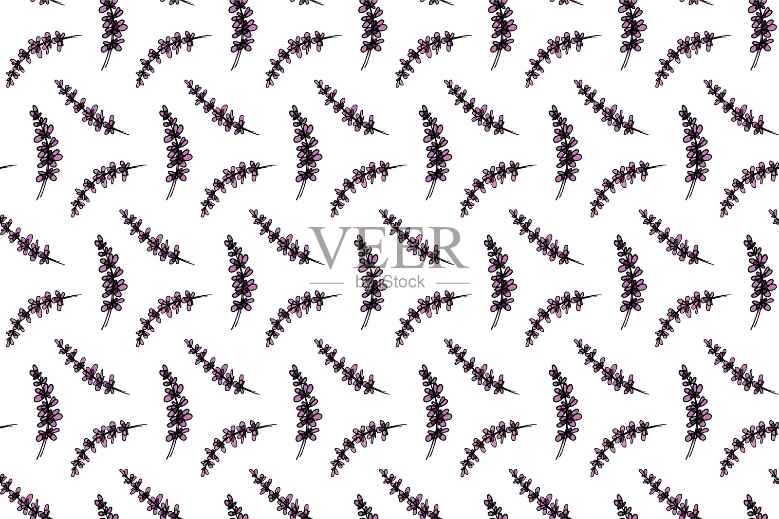 薰衣草无缝图案设计。紫色花朵装饰。手绘涂鸦花卉插图插画图片素材