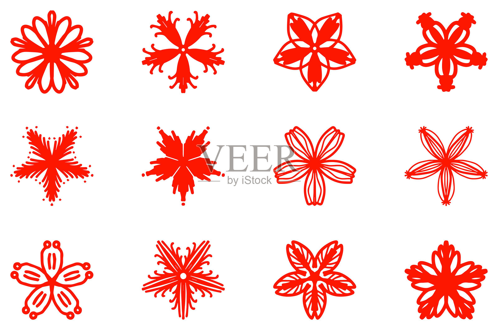 植物花卉套装。装饰性花卉矢量图插画图片素材