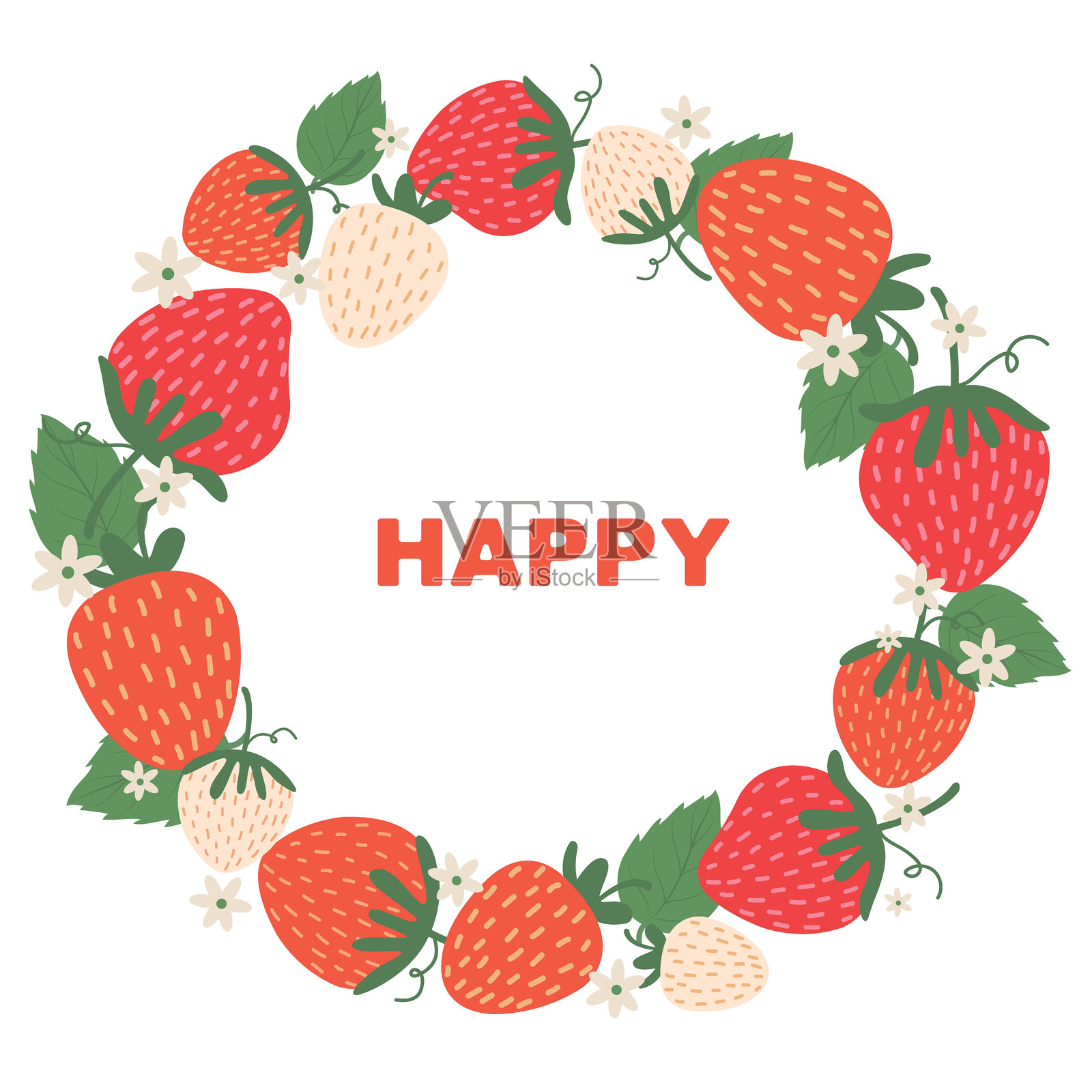 草莓框架矢量图，带花的草莓横幅。插画图片素材