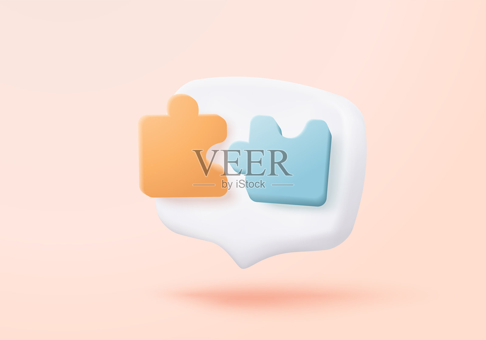 3D拼图块图标，象征团队合作。解决问题，商业挑战中人们连接拼图，伙伴关系匹配同事的概念。3D团队合作理念图标矢量渲染插图。插画图片素材