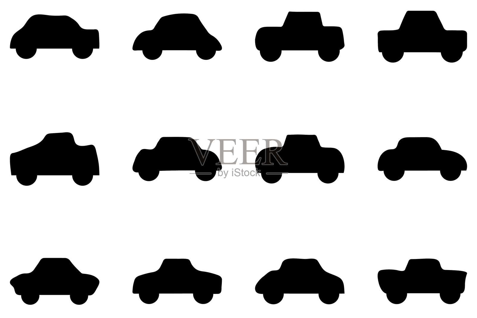 简单可爱的汽车涂鸦图标集。平面风格的矢量汽车。插画图片素材