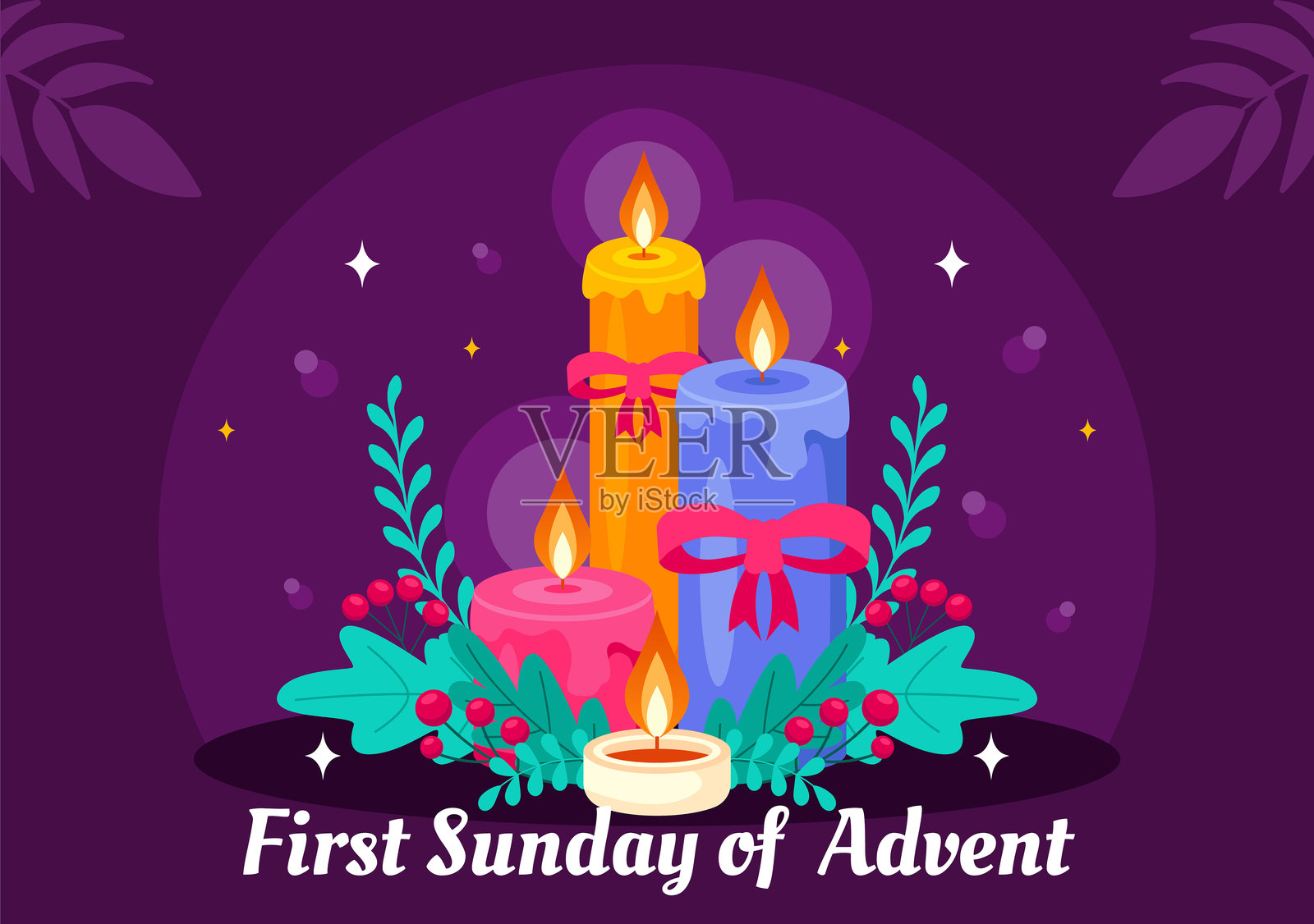 降临节的第一个星期日或新教年开始，11月27日，扁平风格背景矢量插图插画图片素材