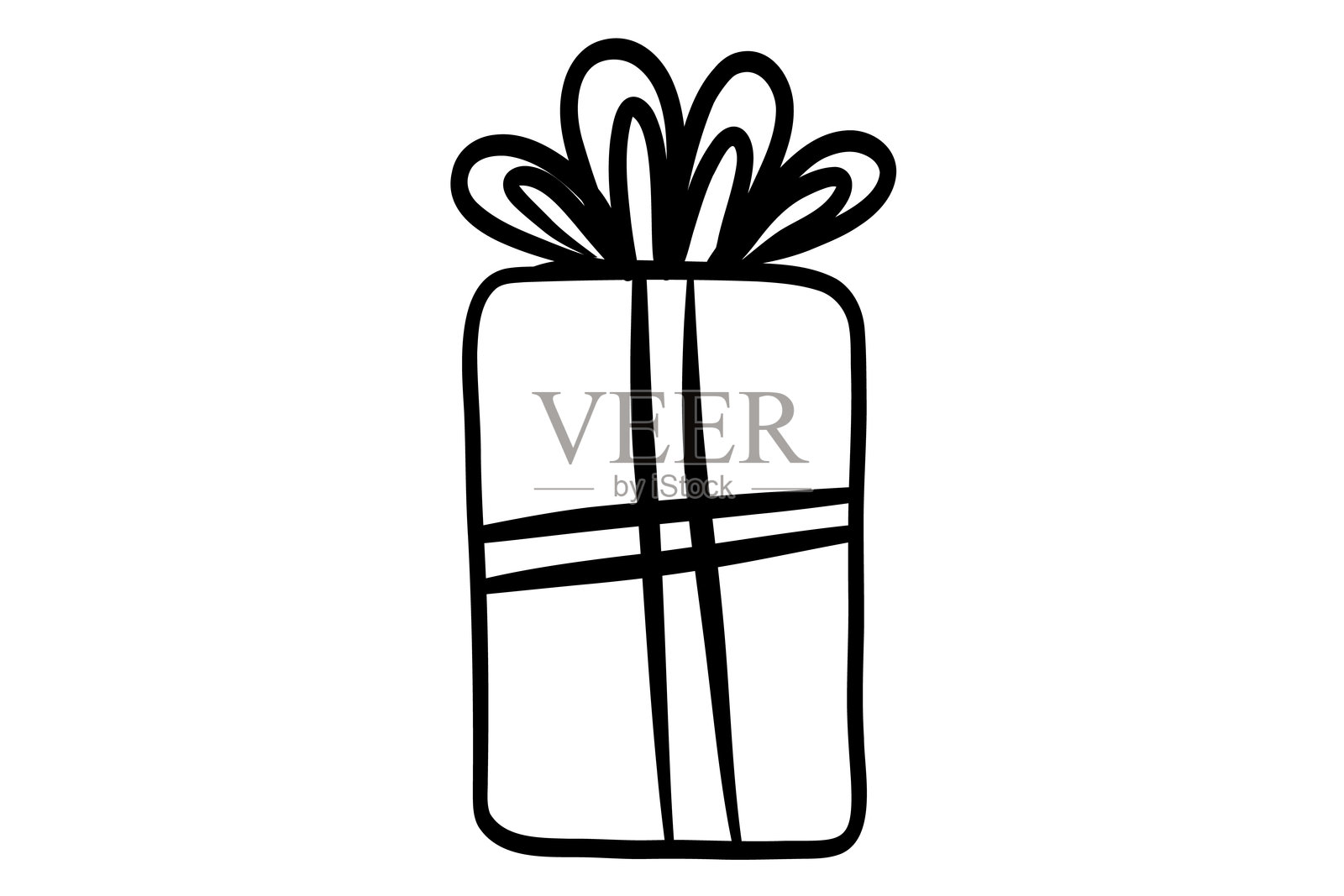 手绘涂鸦风格的圣诞礼物盒，包裹在纸中，装饰有丝带和蝴蝶结。轮廓描绘的节日礼物。白色背景上的矢量插图。插画图片素材