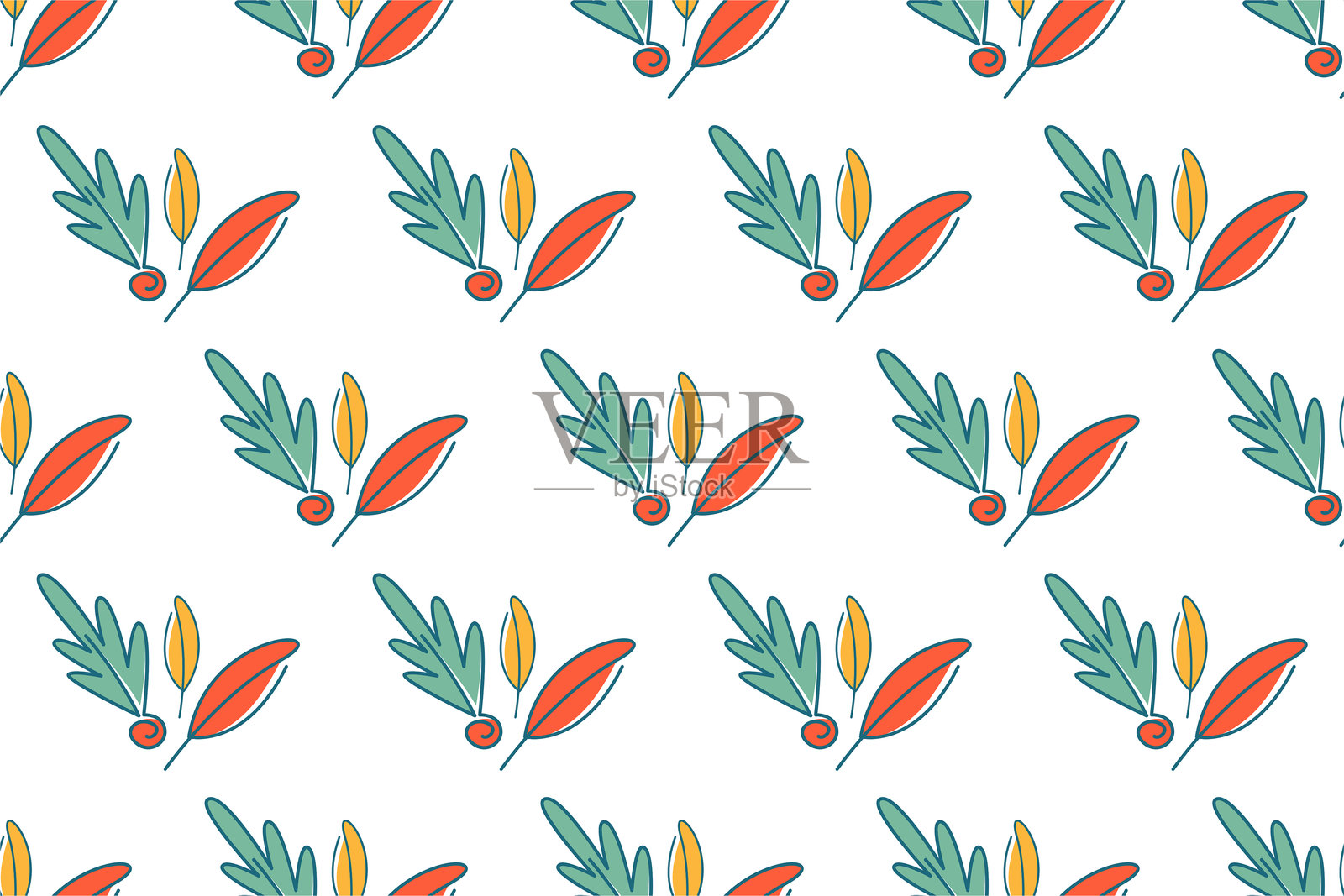 植物和草药、花朵与叶子的无缝图案背景插画图片素材