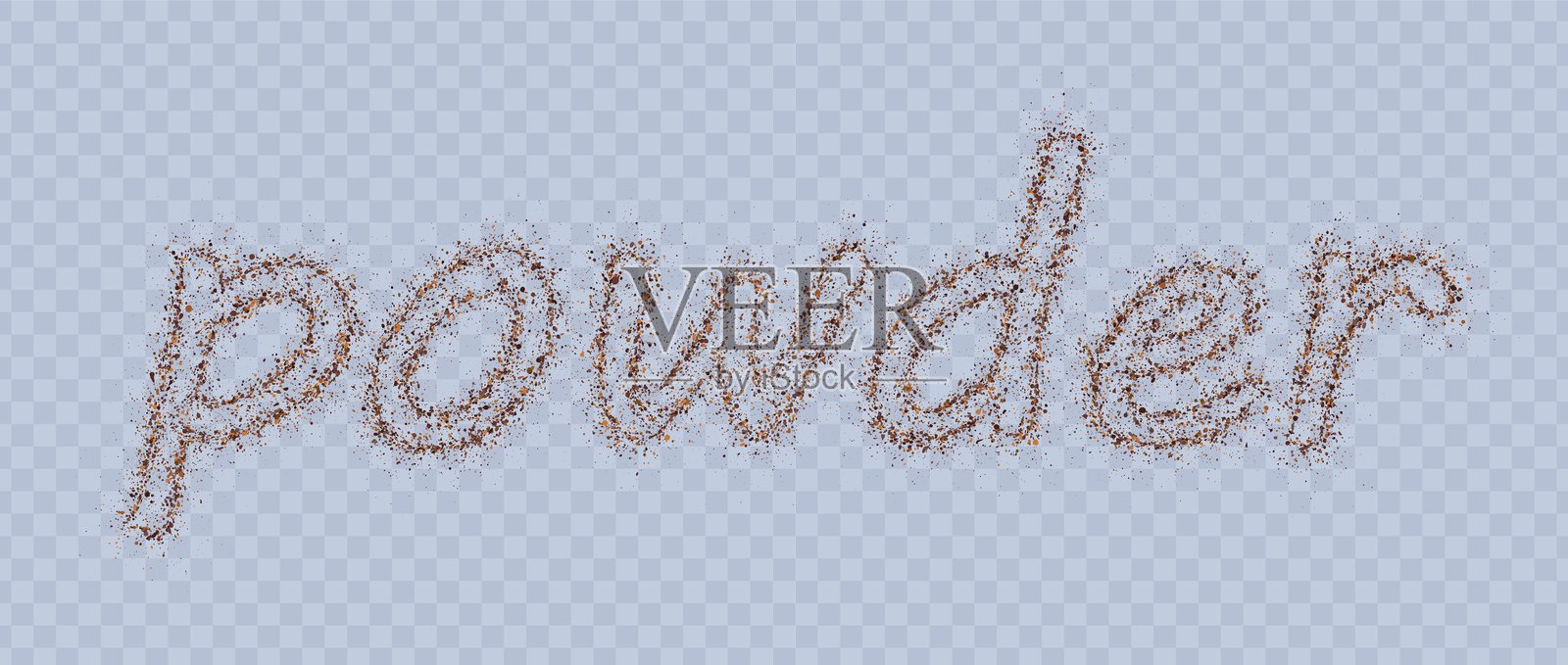 粉末由可可或咖啡研磨而成的颗粒组成，飞扬的尘埃。咖啡色的粉尘颗粒纹理。碎砂粒或棕色甘蔗糖的颗粒。溅出的粉末的矢量插图。插画图片素材