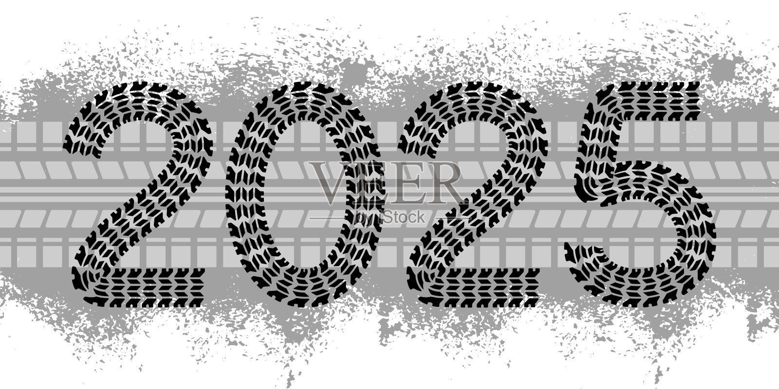 2025年新年贺卡，带有汽车轮胎印记。矢量插图插画图片素材