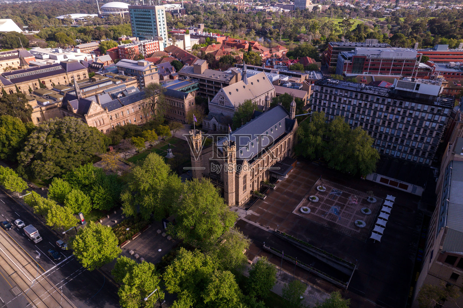 阿德莱德大学校园的鸟瞰图。照片摄影图片