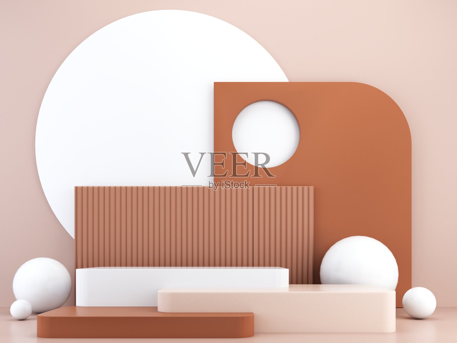 优雅的产品展示3D渲染站和讲台与极简几何和柔和的颜色照片摄影图片