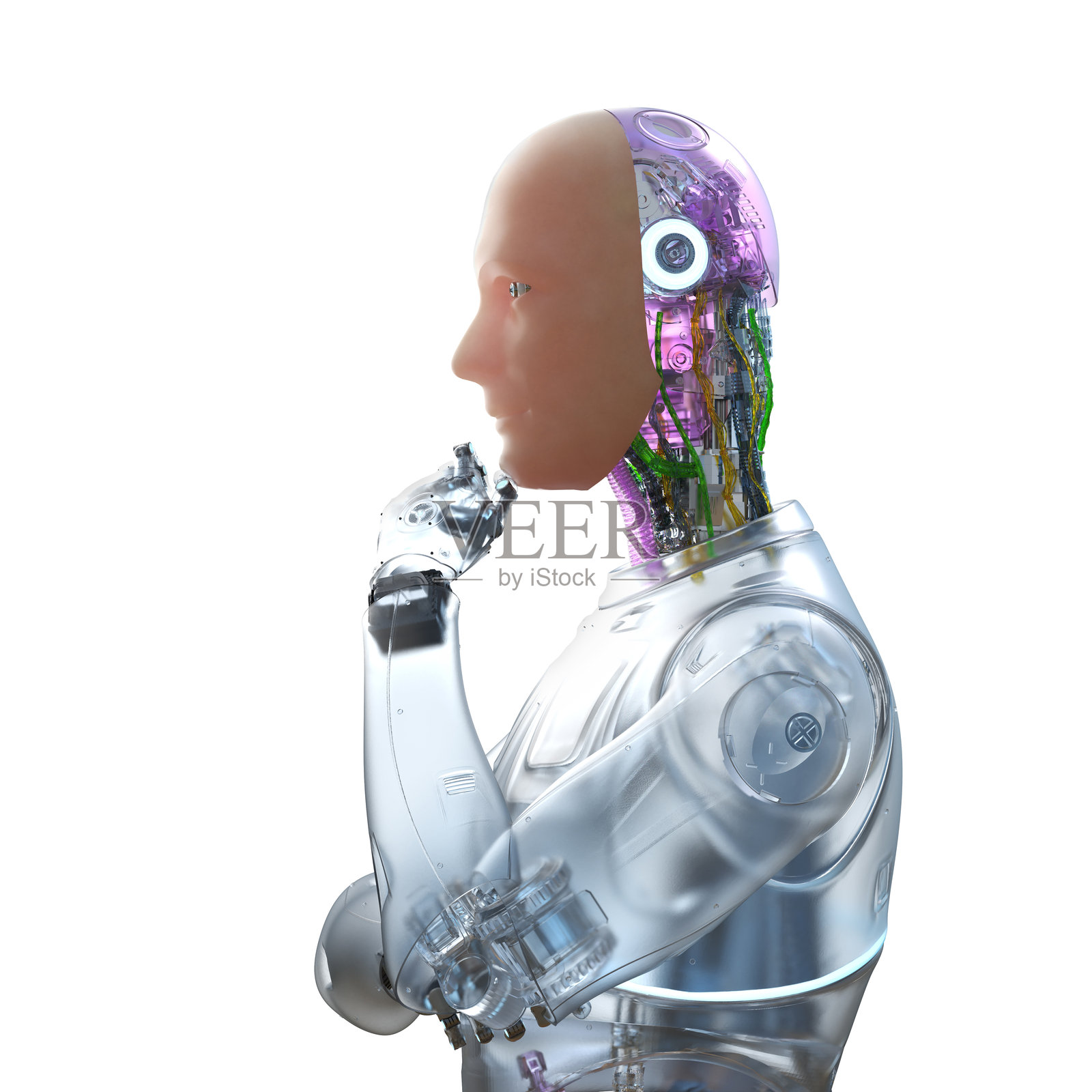 人造皮肤或仿人皮肤上隔离的白色机器人照片摄影图片