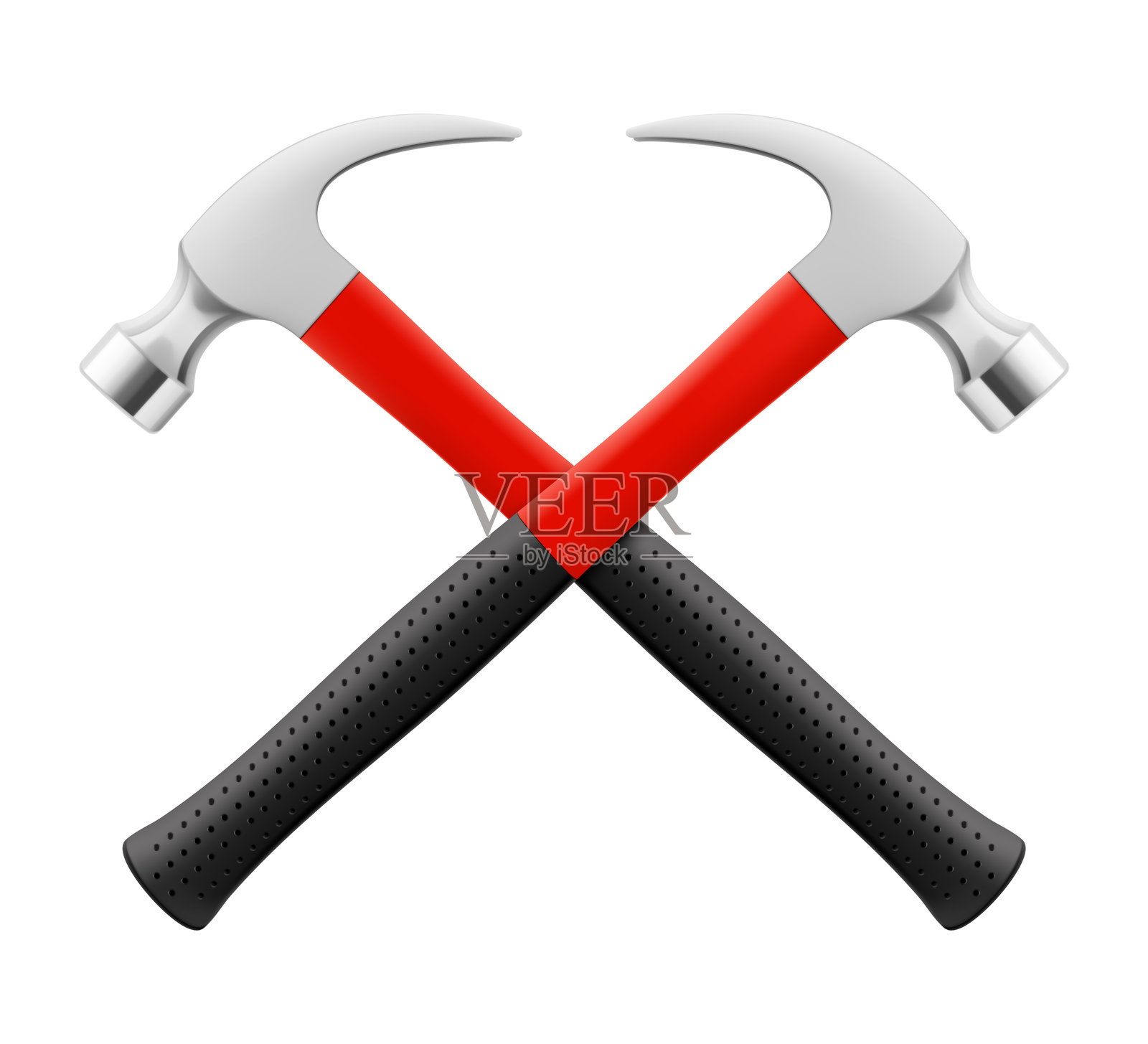 两个十字木匠的锤子孤立在白色背景上。钳工用的锤，用于凿和打入钉子和销子以及连接部件。逼真的三维矢量插图插画图片素材