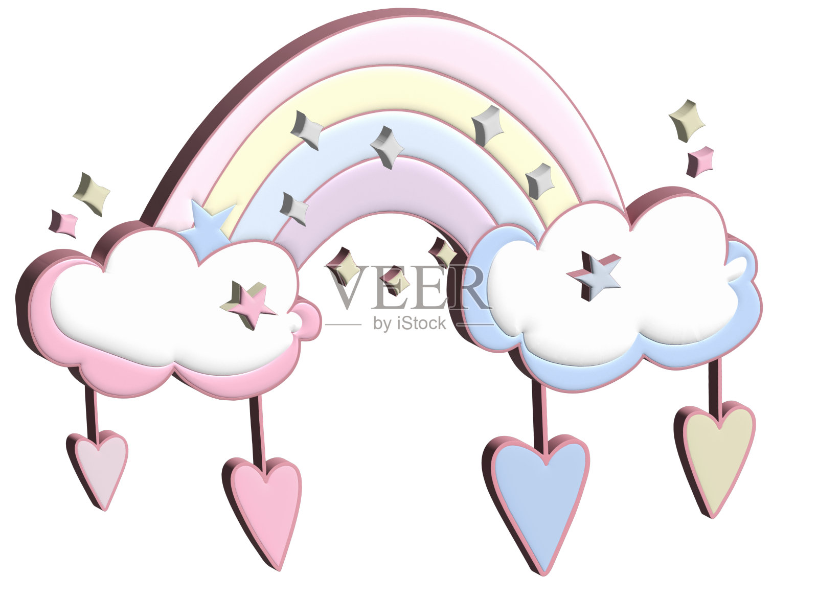 三维插图彩色彩虹天空与心照片摄影图片