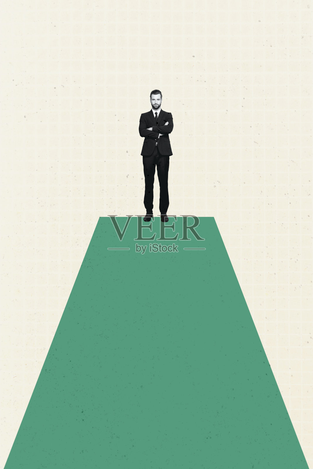 年轻男商人在星光大道上自信地走动，办公室经理的趋势艺术合成素描照片拼贴。照片摄影图片