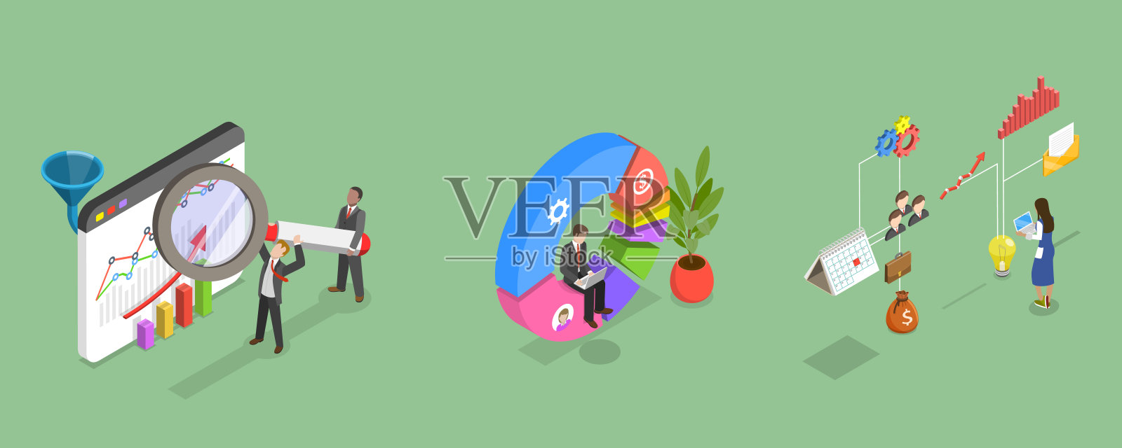 3D等距平面矢量插图的性能数据可视化插画图片素材