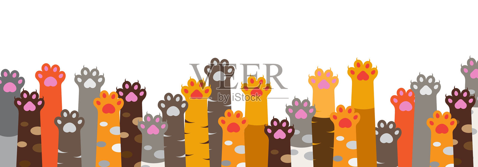 自然猫色的猫爪，橙色、白色、棕色、灰色模板插画图片素材