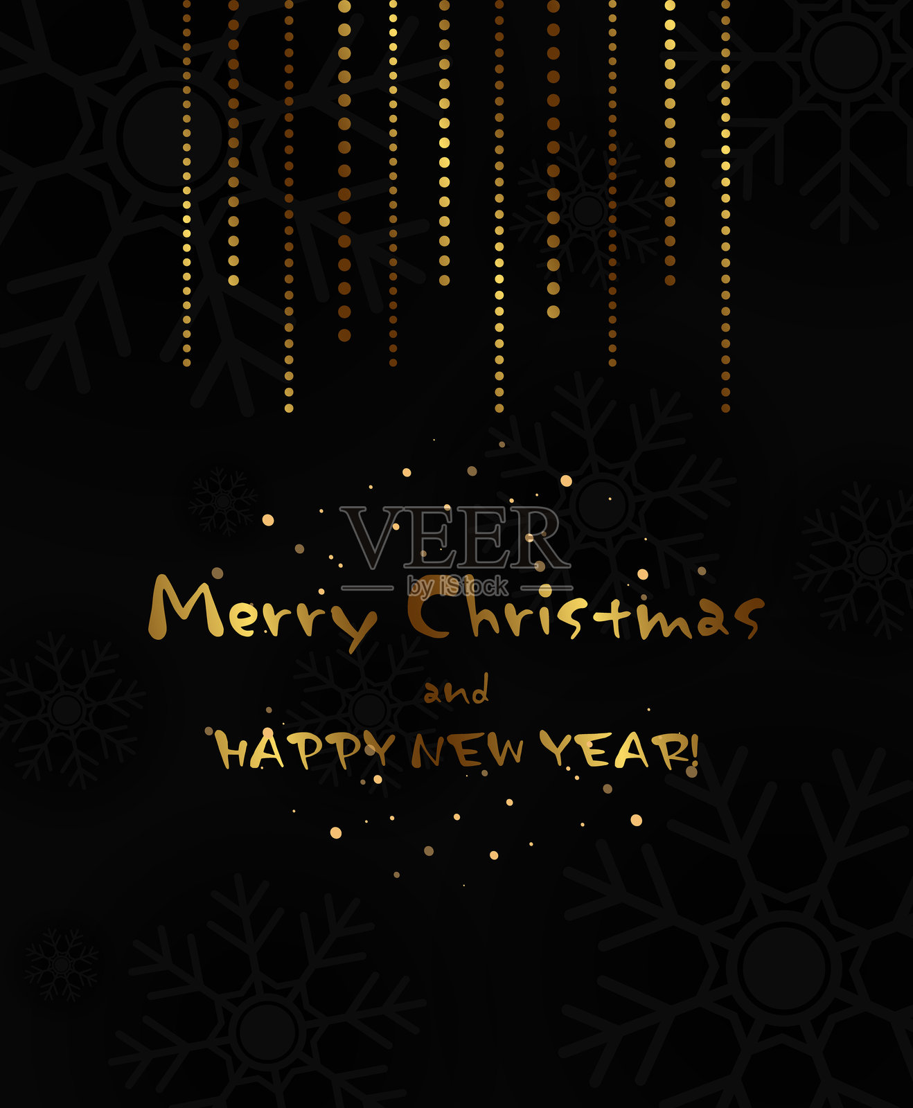 圣诞假期背景，带有深色和金色雪花以及悬挂的金色花环插画图片素材