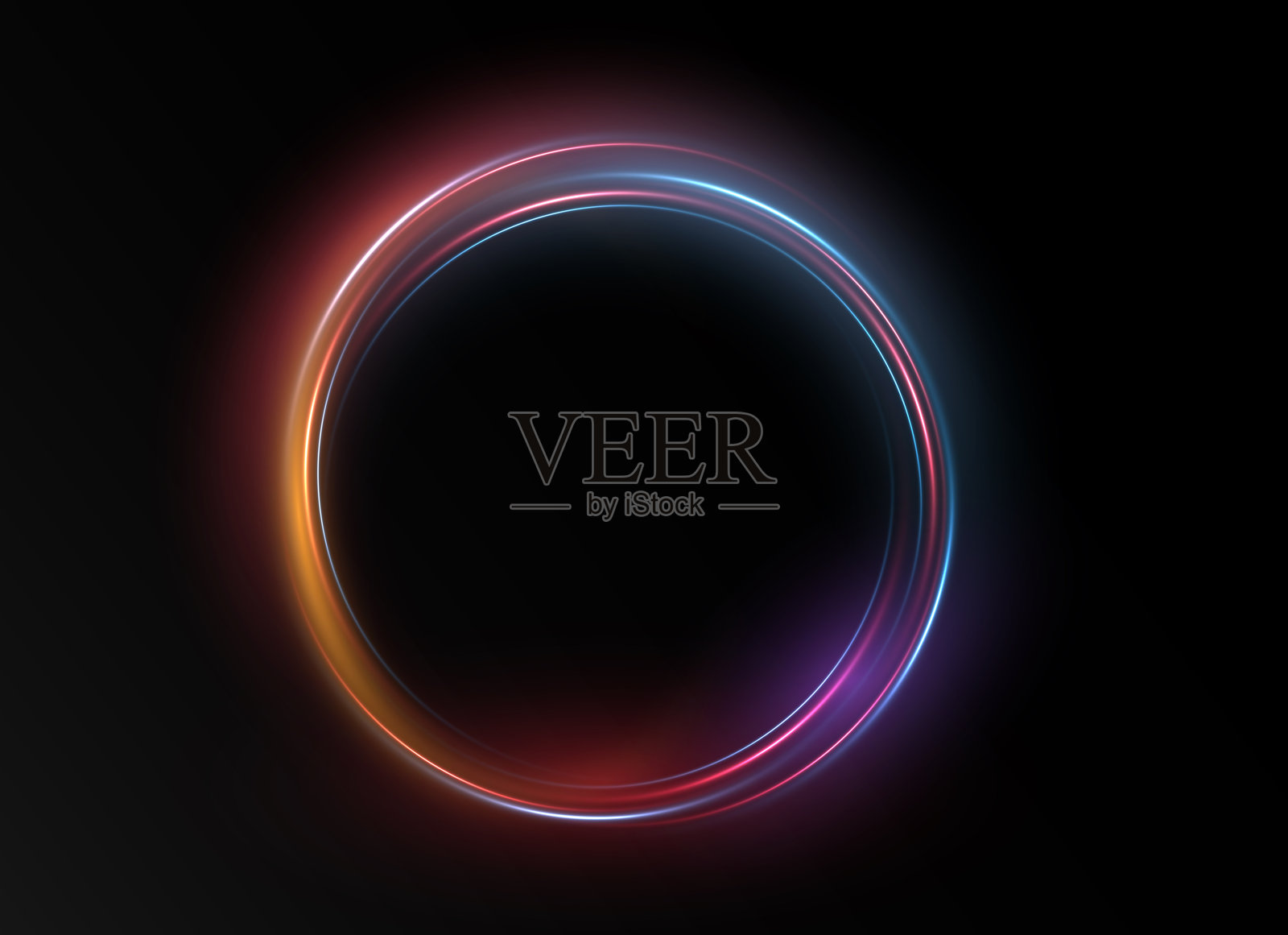 霓虹蓝色框架的烟雾云。五彩霓虹光漩涡或传送门框架。霓虹速度地狱隧道插图。蓝色、绿色、粉色、白色、金色。插画图片素材