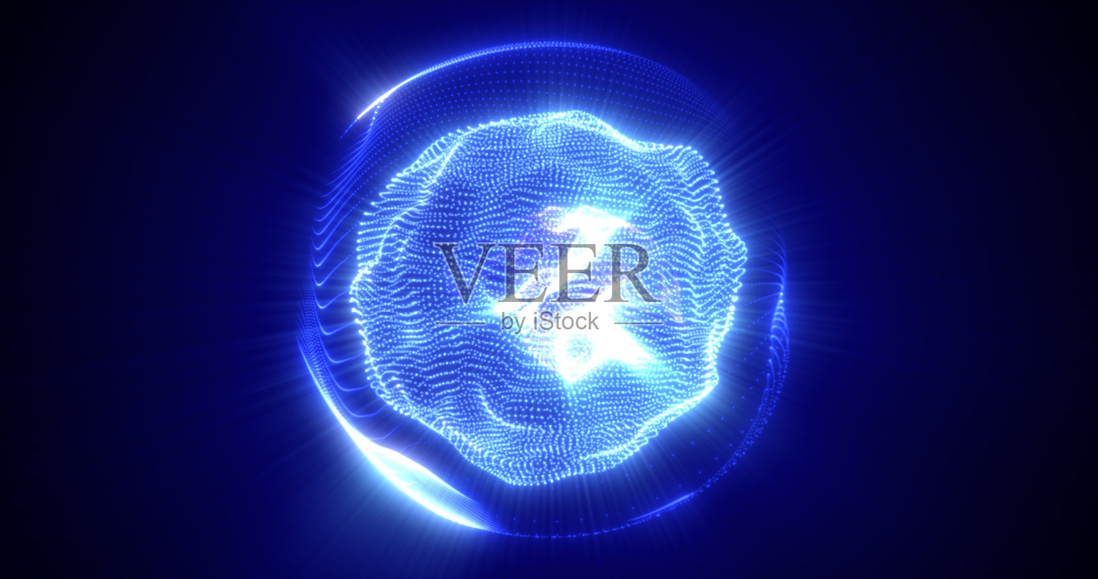 抽象的蓝色能量球从粒子和波的神奇发光在黑暗的背景照片摄影图片