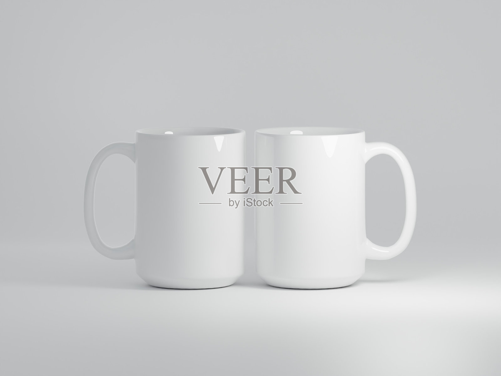 两个白色咖啡杯，15盎司，白色背景照片摄影图片