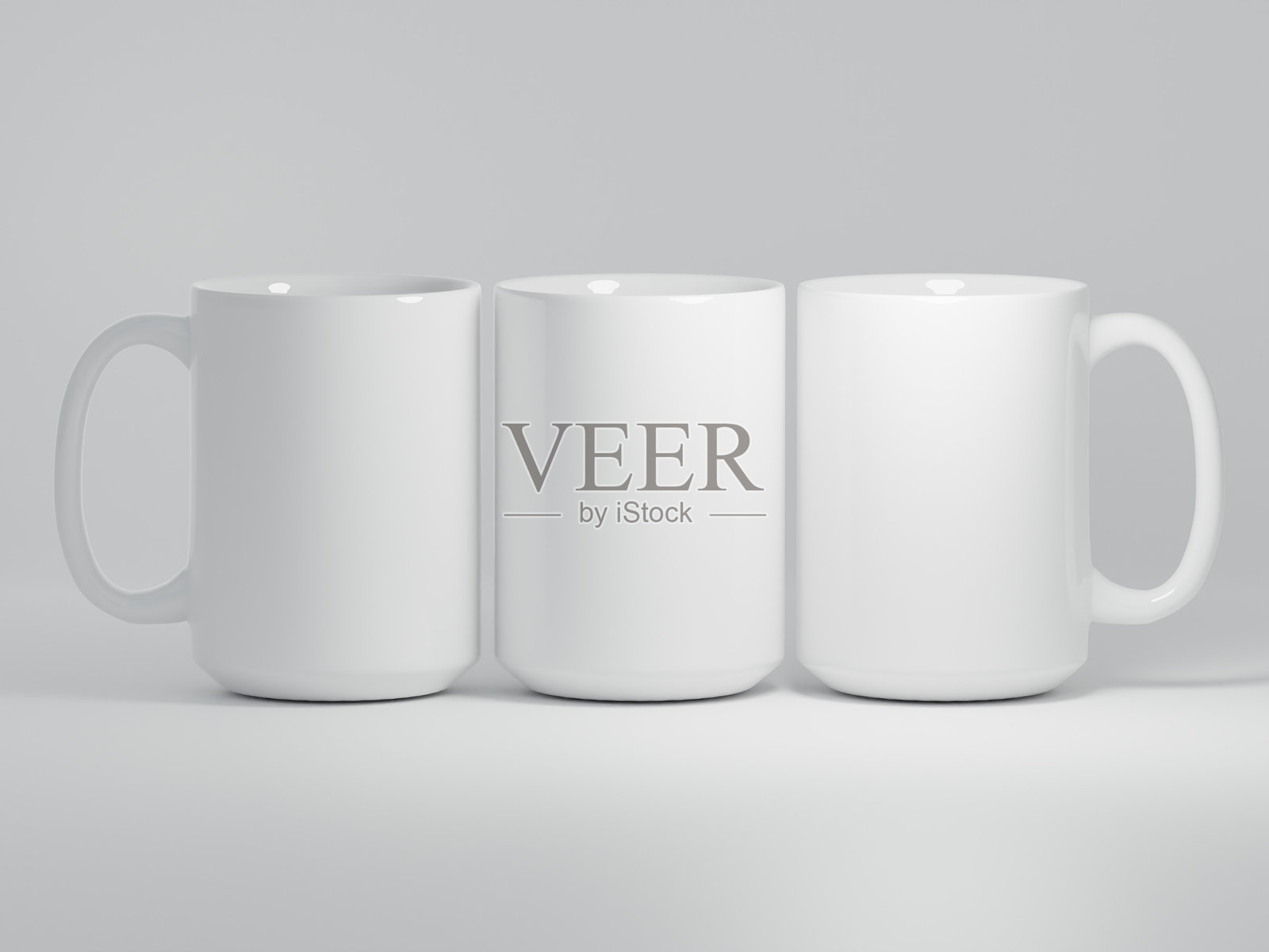 三个大陶瓷杯坐在一个纯白色的背景照片摄影图片