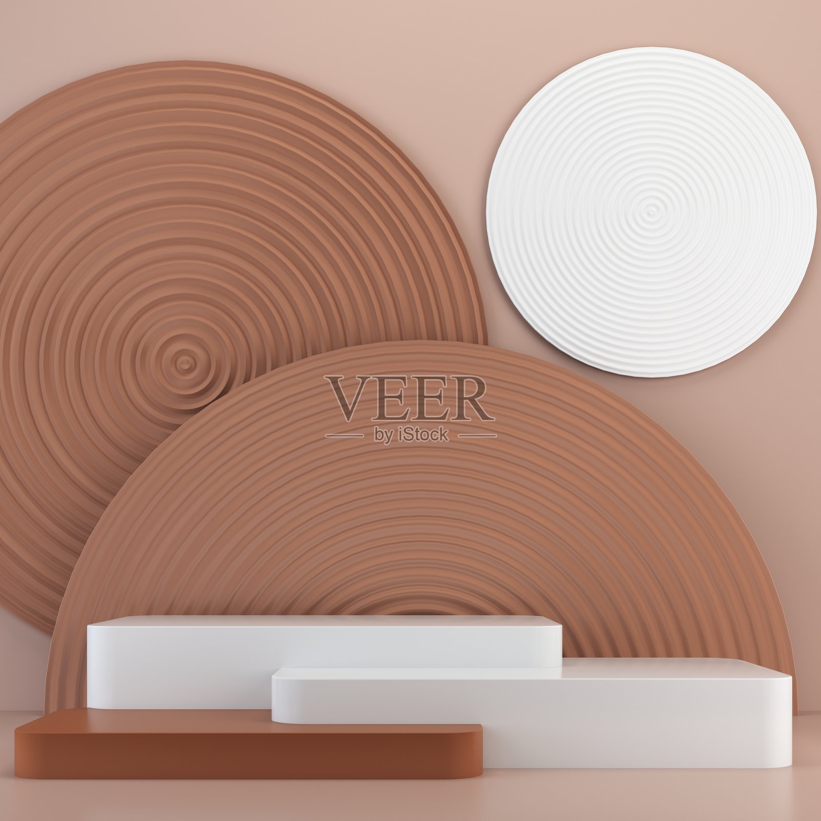 优雅的产品展示3D渲染站和讲台与极简几何和柔和的颜色照片摄影图片