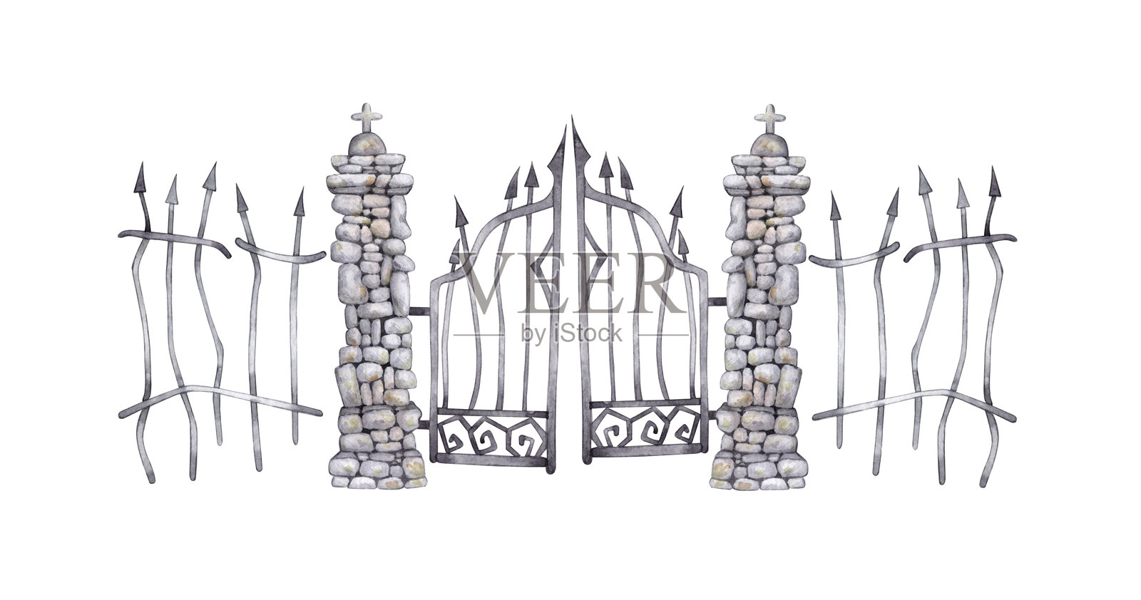 铁门和围栏水彩画照片摄影图片