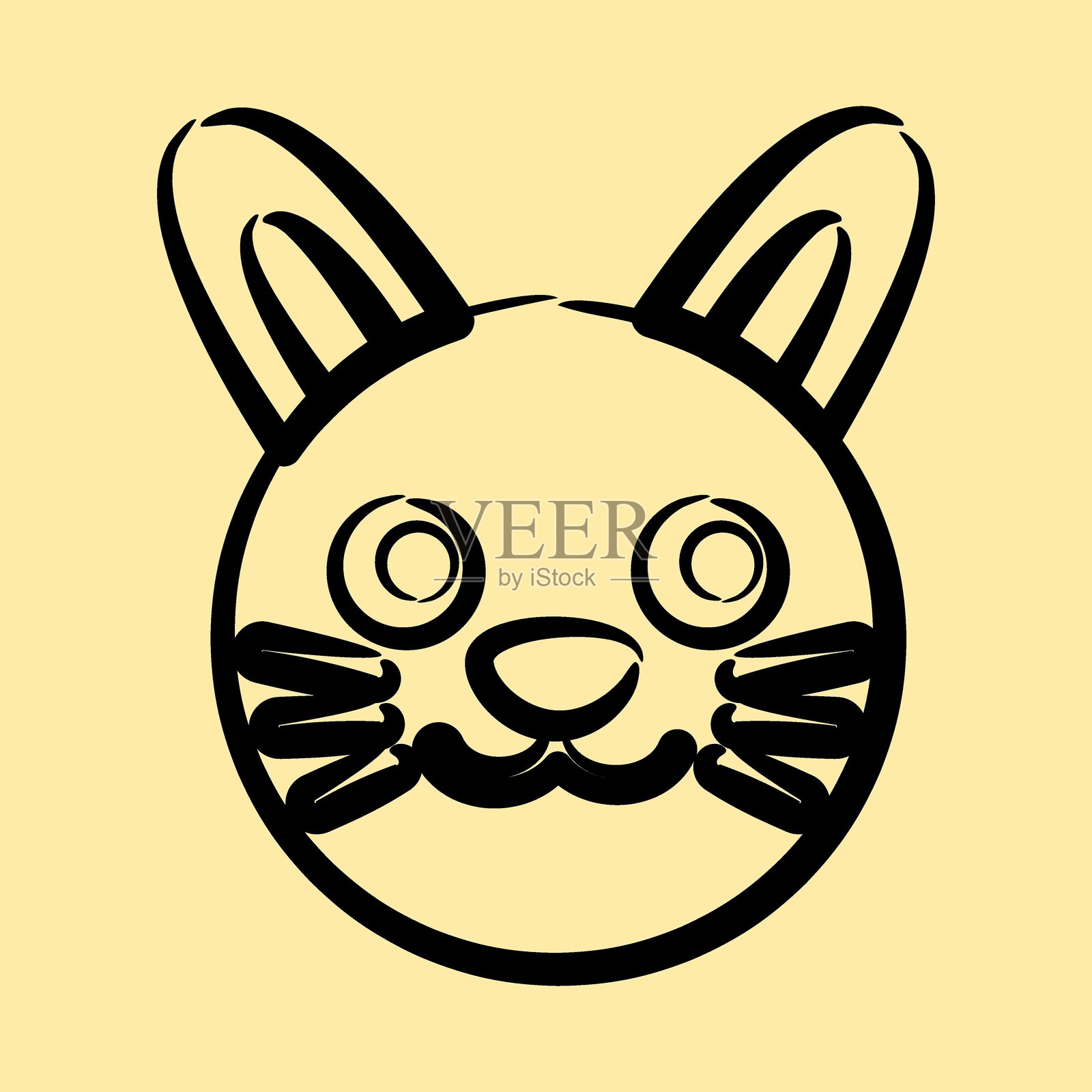 图标兔子脸。中国生肖元素。手绘风格的图标。适合用于印刷品、海报、标志、广告、装饰、信息图表等。插画图片素材