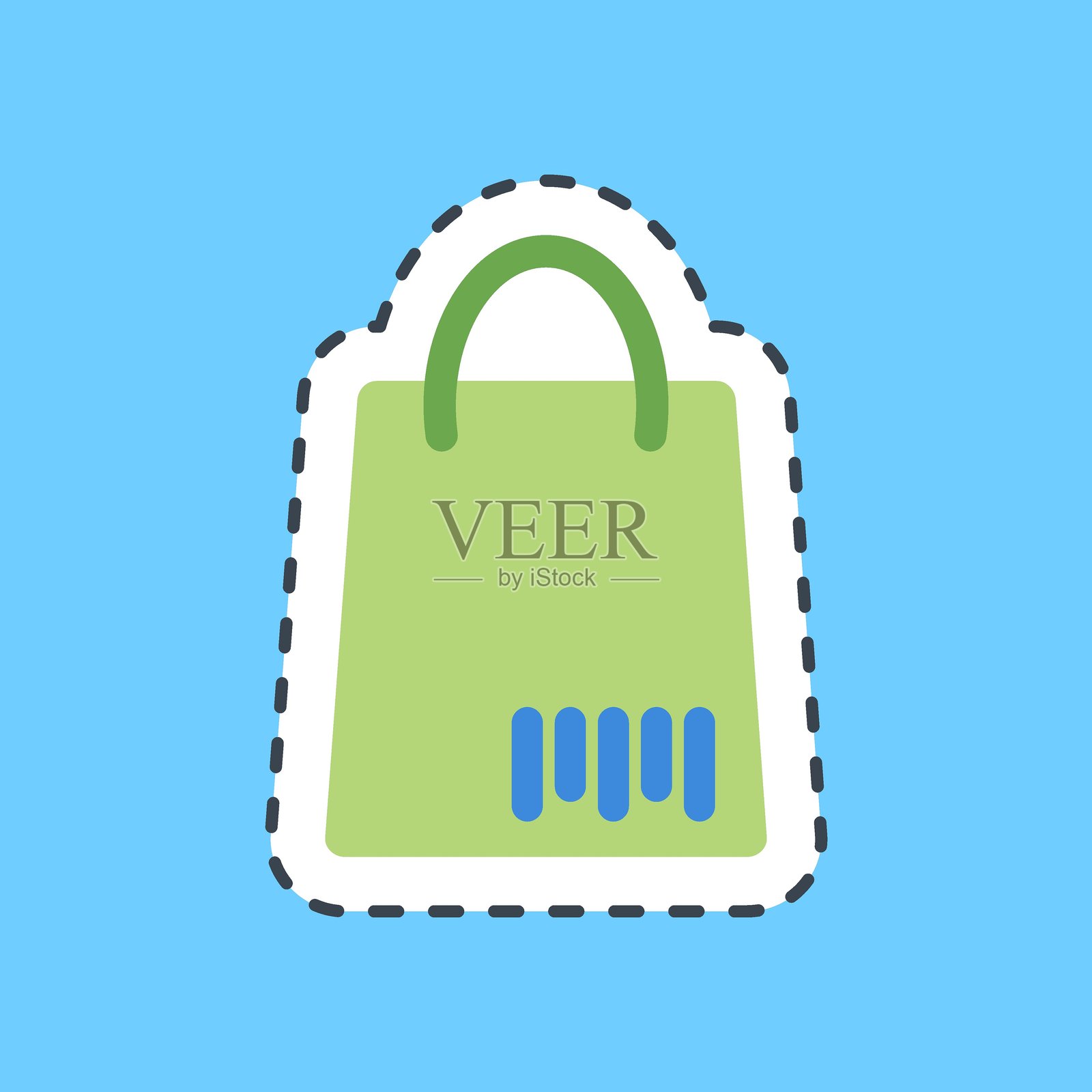 切割线贴纸袋条形码。条形码和二维码元素。适用于印刷、海报、标志、广告、信息图等。插画图片素材