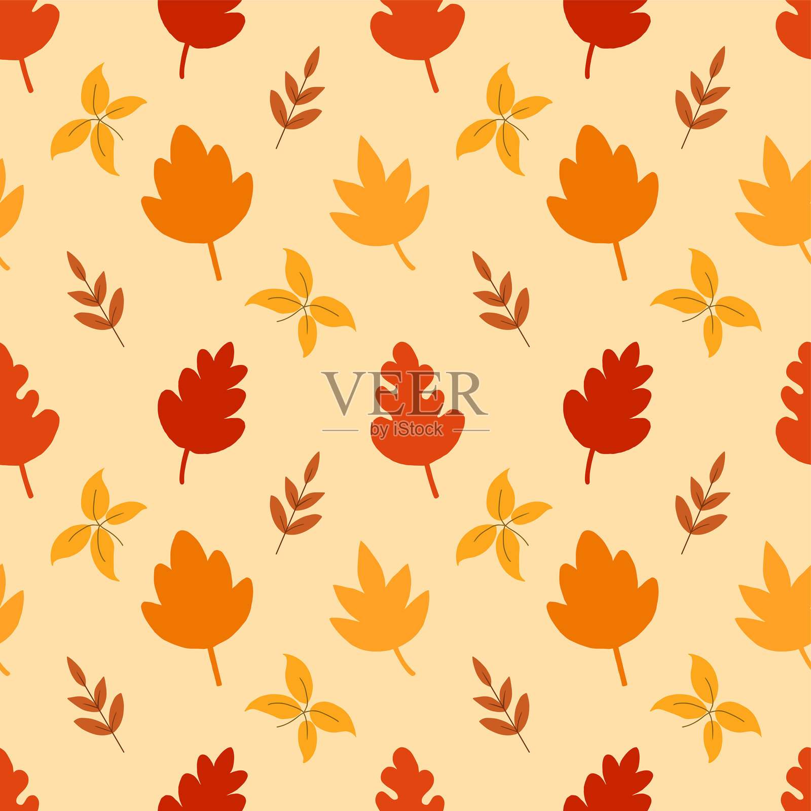 秋天的落叶手绘无缝图案背景，适用于季节、节日和包装插画图片素材