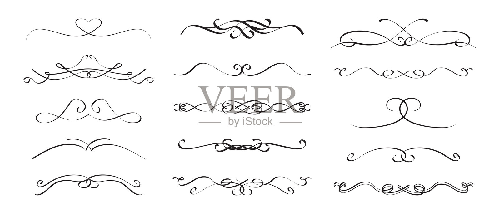 维多利亚风格的书法分隔线装饰套件插画图片素材
