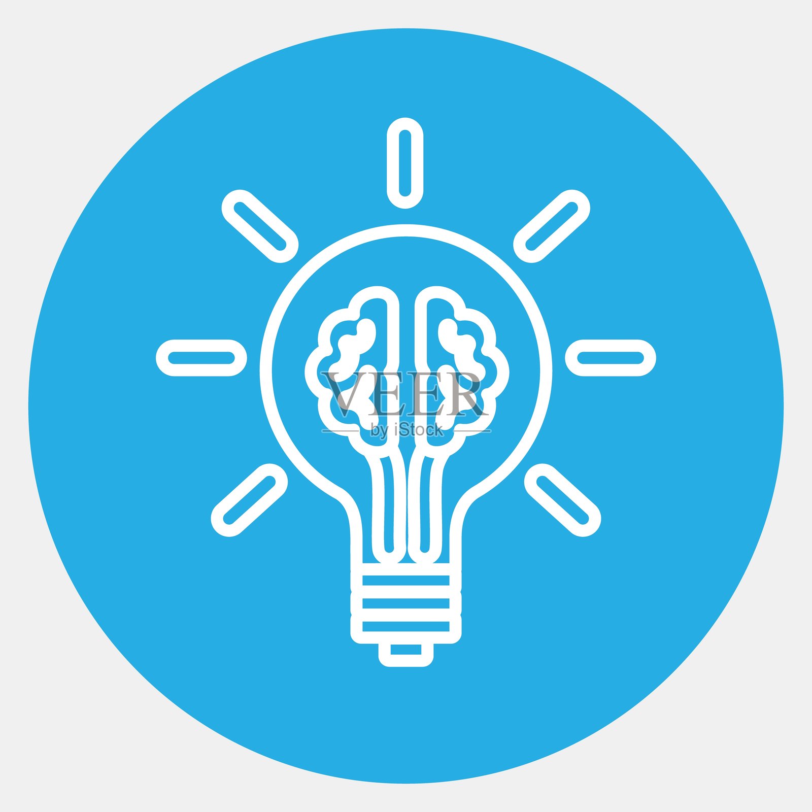 图标创意。人工智能元素。蓝色圆形风格的图标。插画图片素材