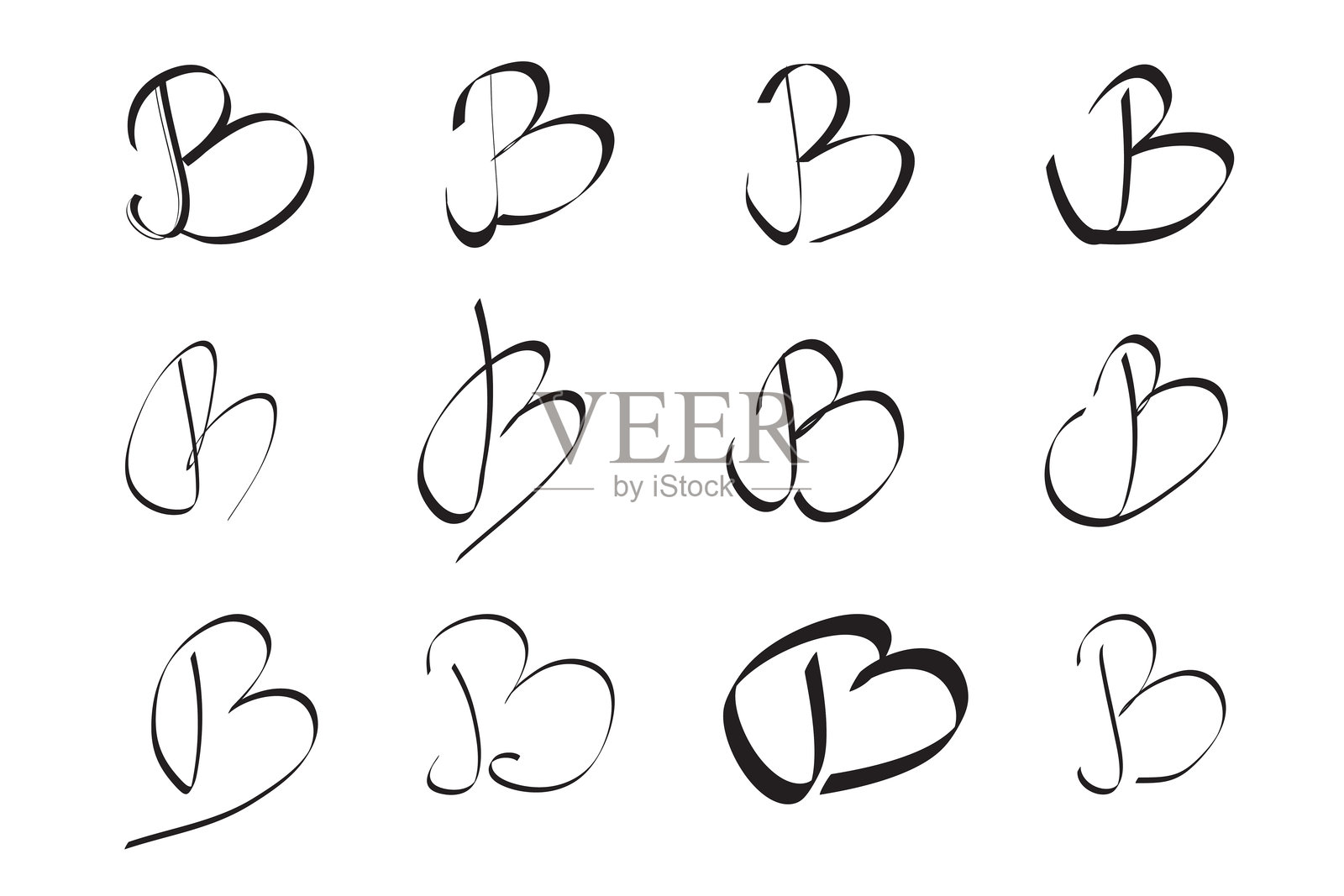 B字母的连笔手写字母集，适用于品牌标志插画图片素材
