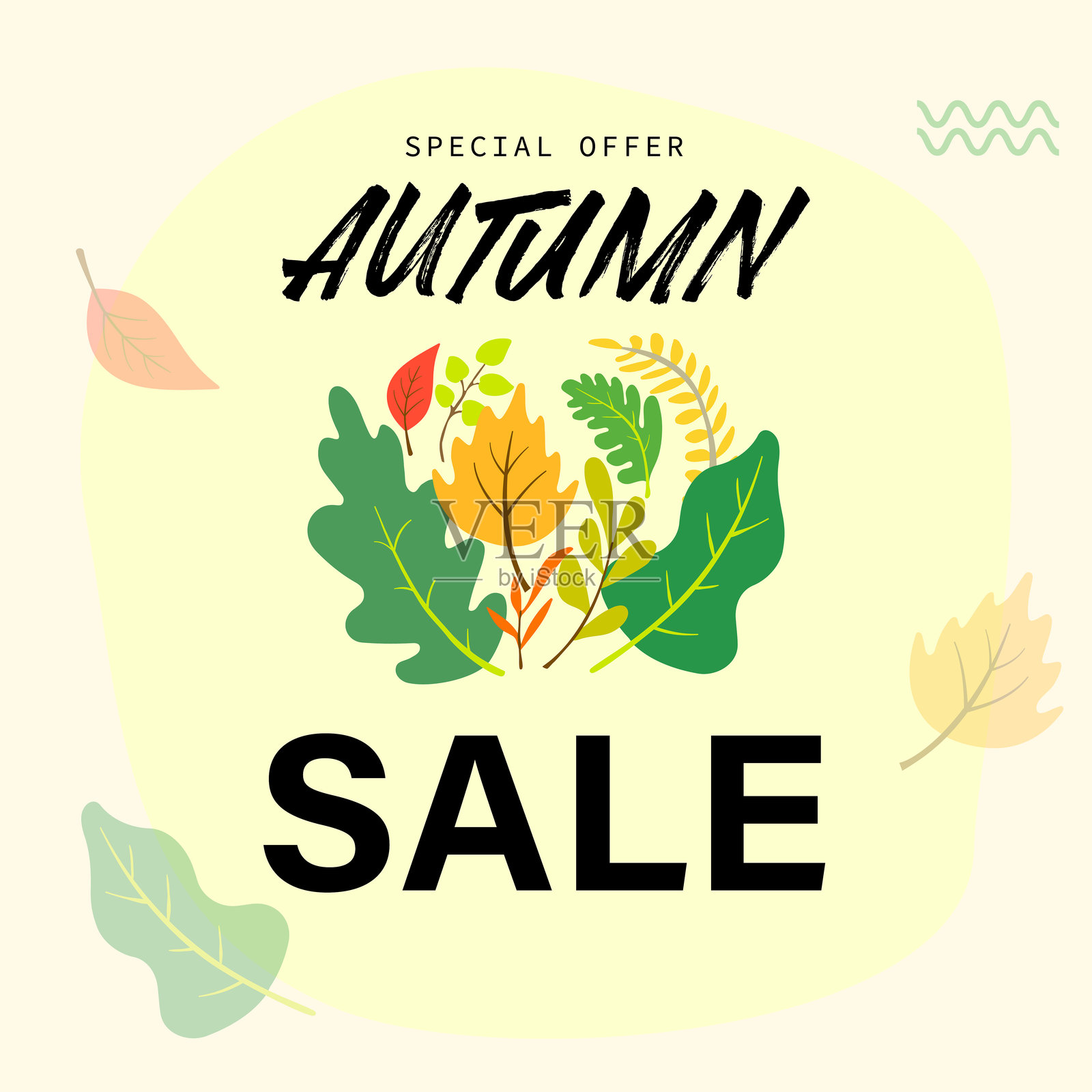 秋季促销海报与落叶插画图片素材