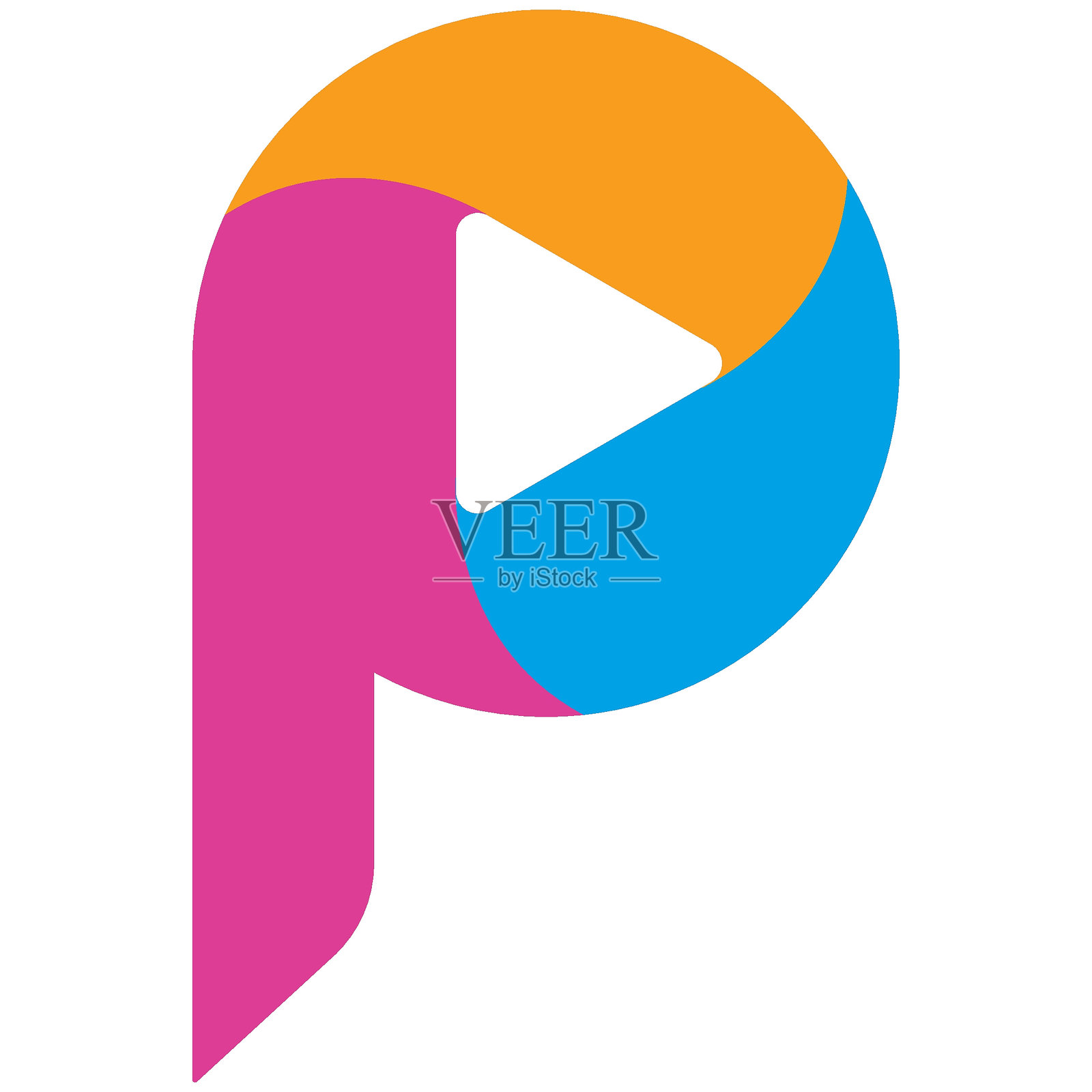 字母P的初始标志设计。P播放标志图标，音乐矢量插图。插画图片素材