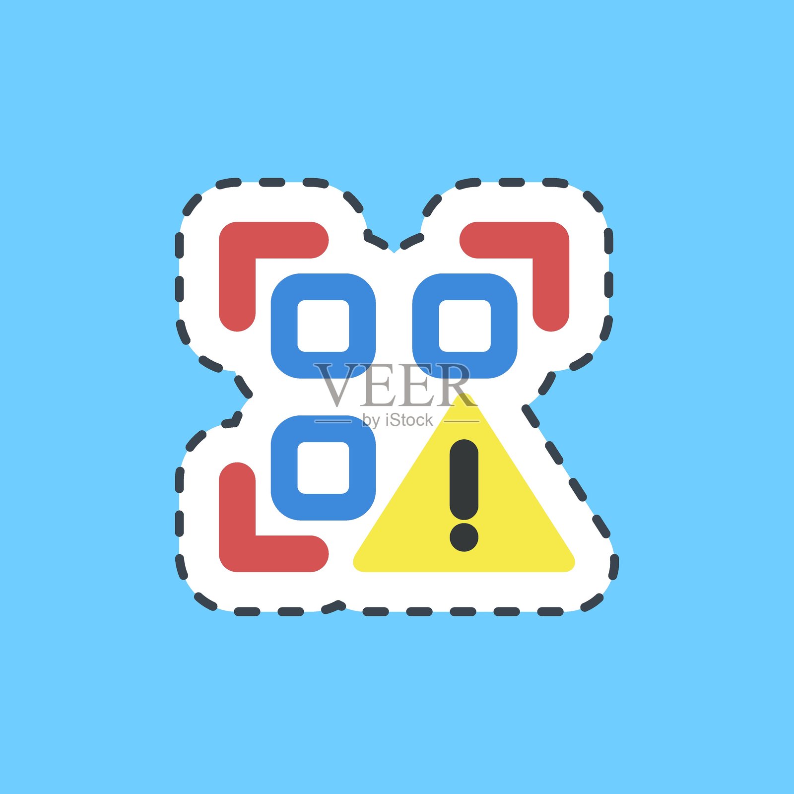 切割线贴纸二维码警告。条形码和二维码元素。适用于印刷品、海报、标志、广告、信息图等。插画图片素材