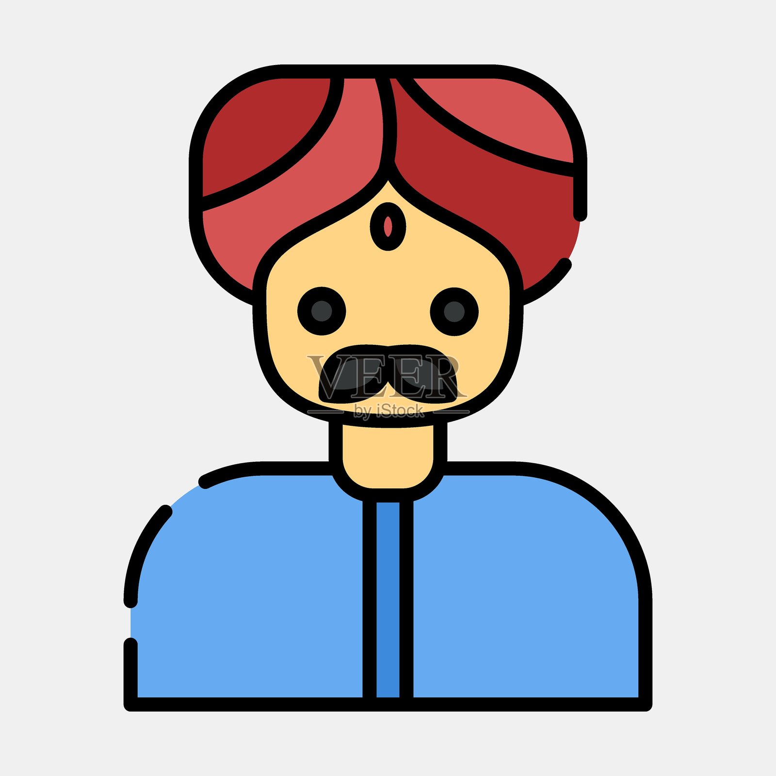 印度男性图标。排灯节庆祝元素。填充线条风格的图标。适合印刷、海报、标志、装饰、信息图等。插画图片素材