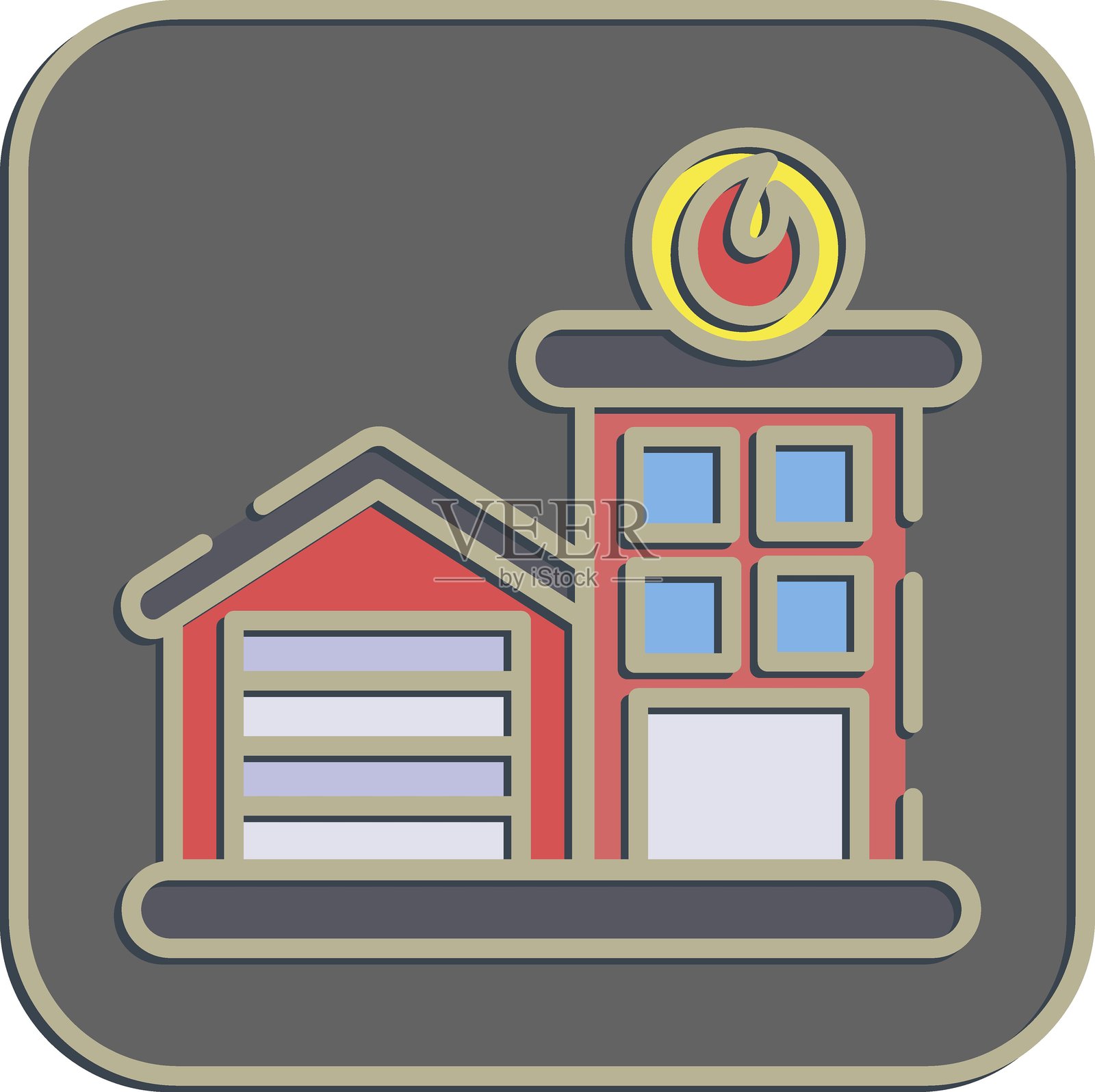 消防站图标：建筑浮雕风格元素，适用于印刷网站海报标志插画图片素材