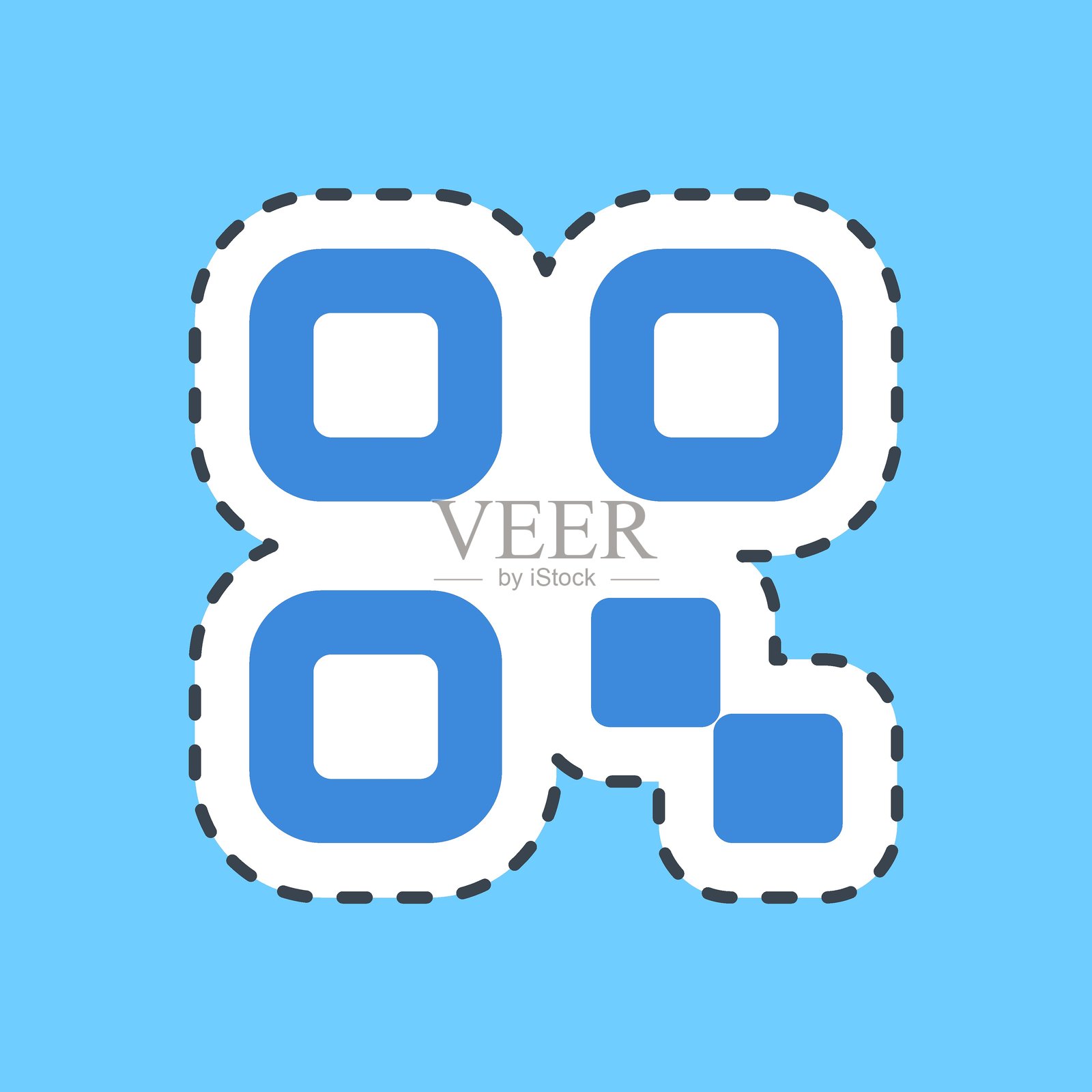 切割线贴纸二维码。条形码和二维码元素。适合用于印刷、海报、标志、广告、信息图等。插画图片素材