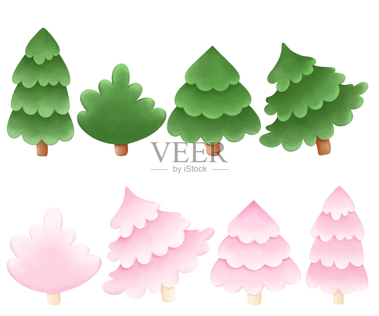 圣诞树图案套装，适用于布料、包装纸和剪贴簿。照片摄影图片