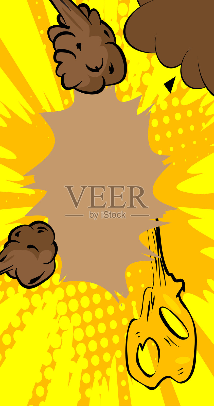 卡通棕色和黄色背景，漫画书背景。复古矢量漫画波普艺术设计。插画图片素材