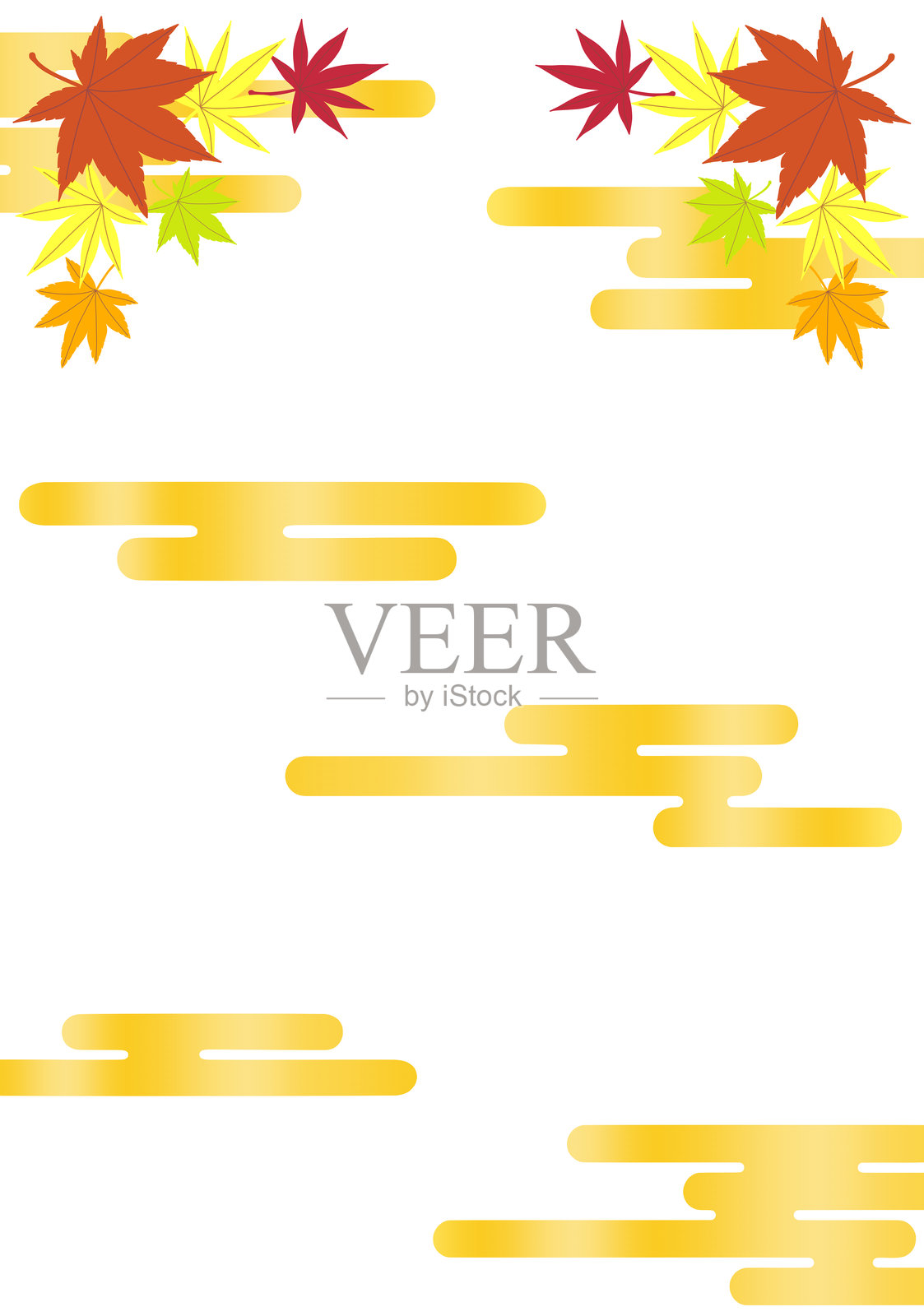 背景插图，展示秋天的树叶和金色的云彩照片摄影图片