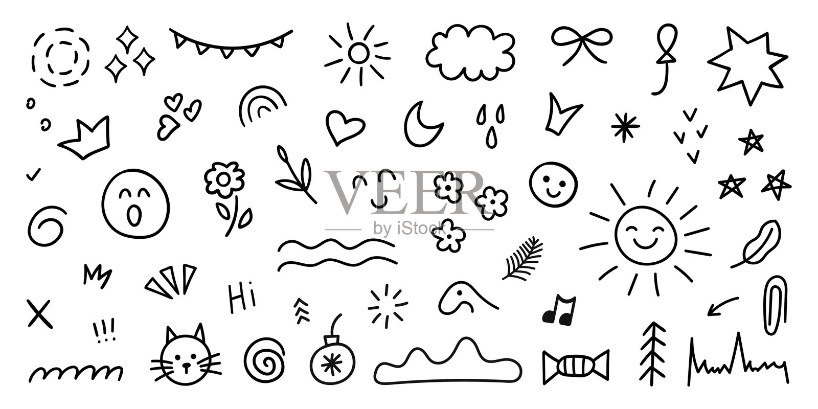 一组可爱的涂鸦元素。插画图片素材