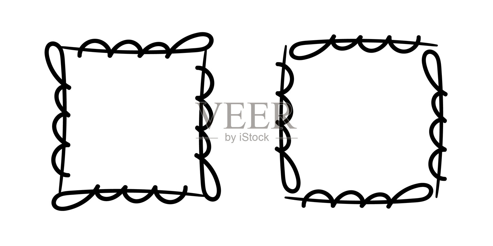 方形涂鸦框架，手绘字母组合。带有简单草图设计元素的边缘和框架。插画图片素材