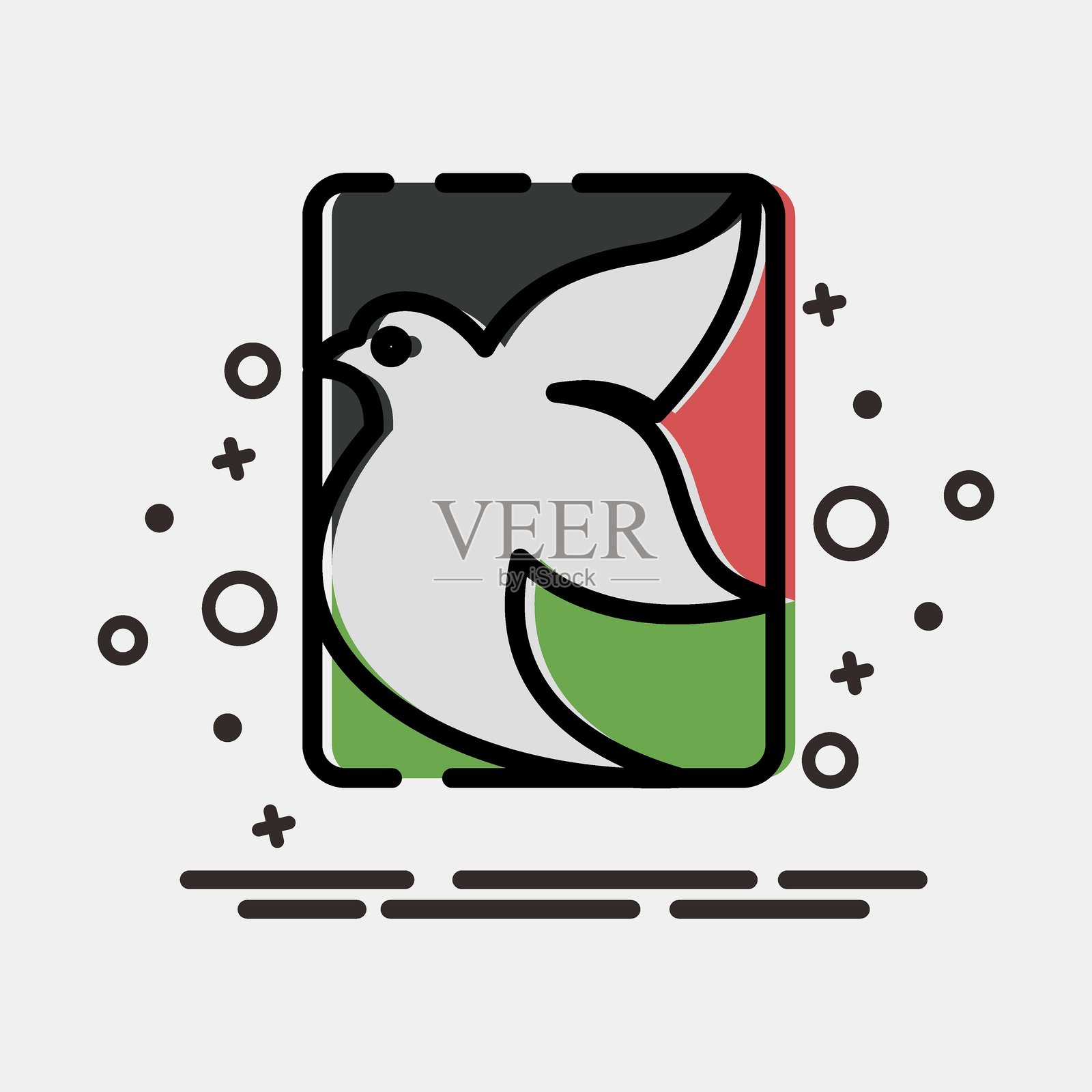 矩形中的鸽子图标。巴勒斯坦元素。MBE风格的图标。适合用于印刷品、海报、标志、信息图表等。插画图片素材