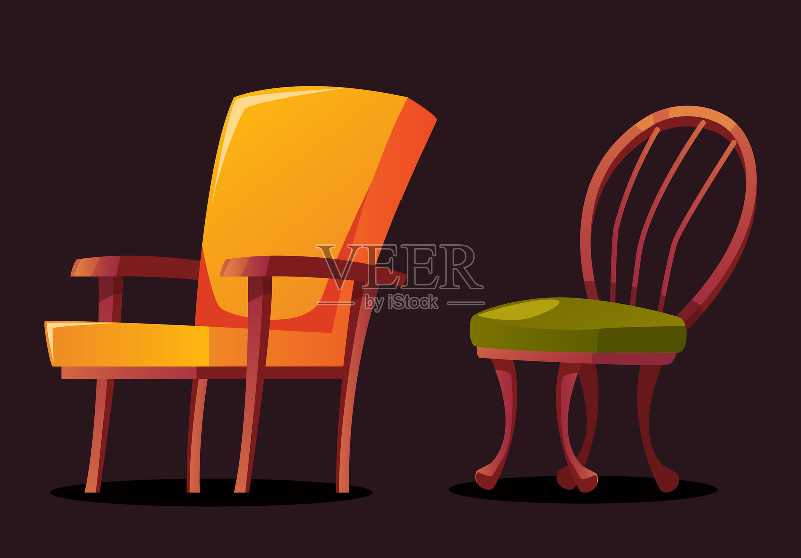 卡通椅子家居室内元素孤立套装。矢量图形设计插图插画图片素材