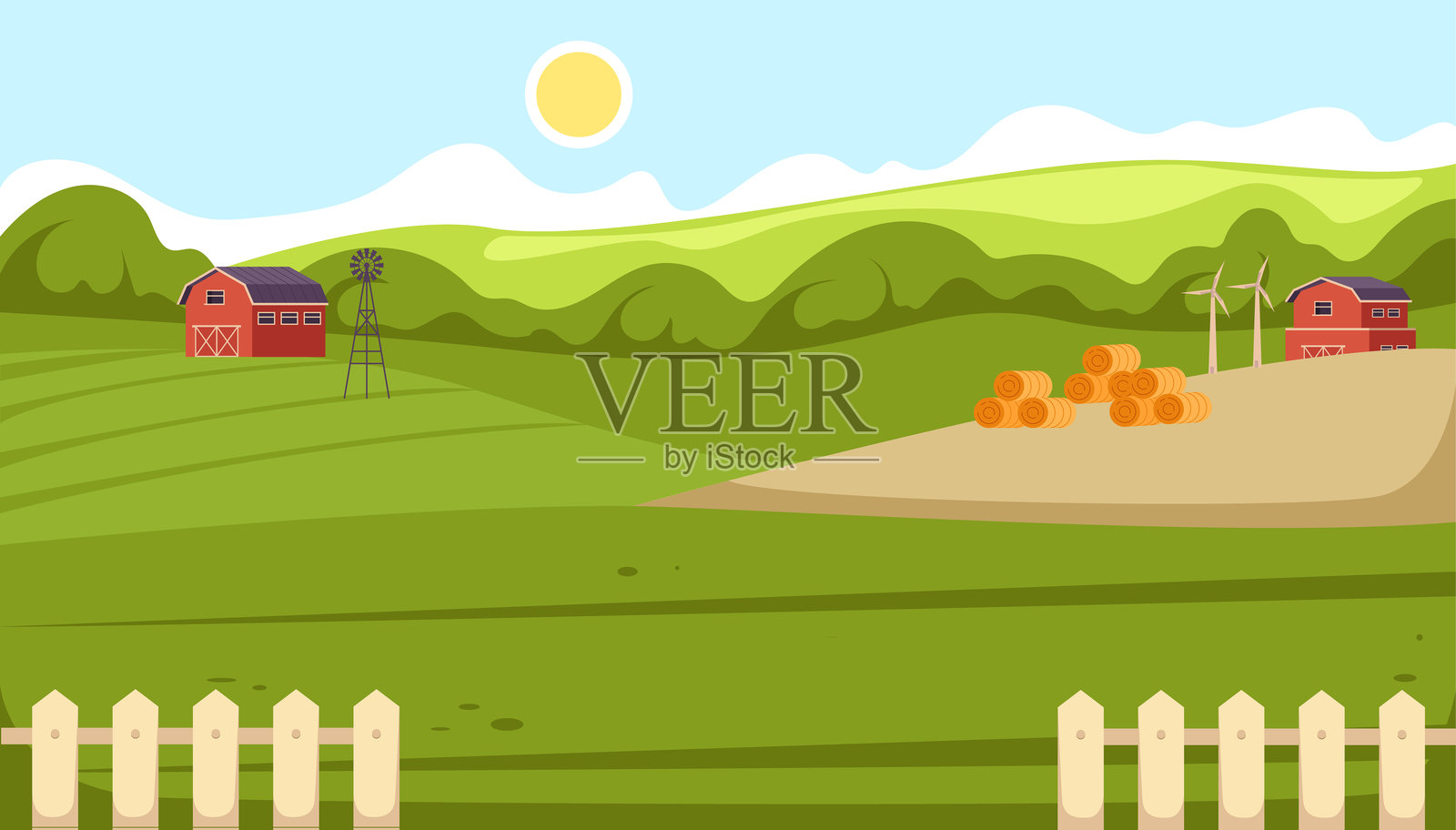 农场风景概念。矢量平面图形设计插图插画图片素材