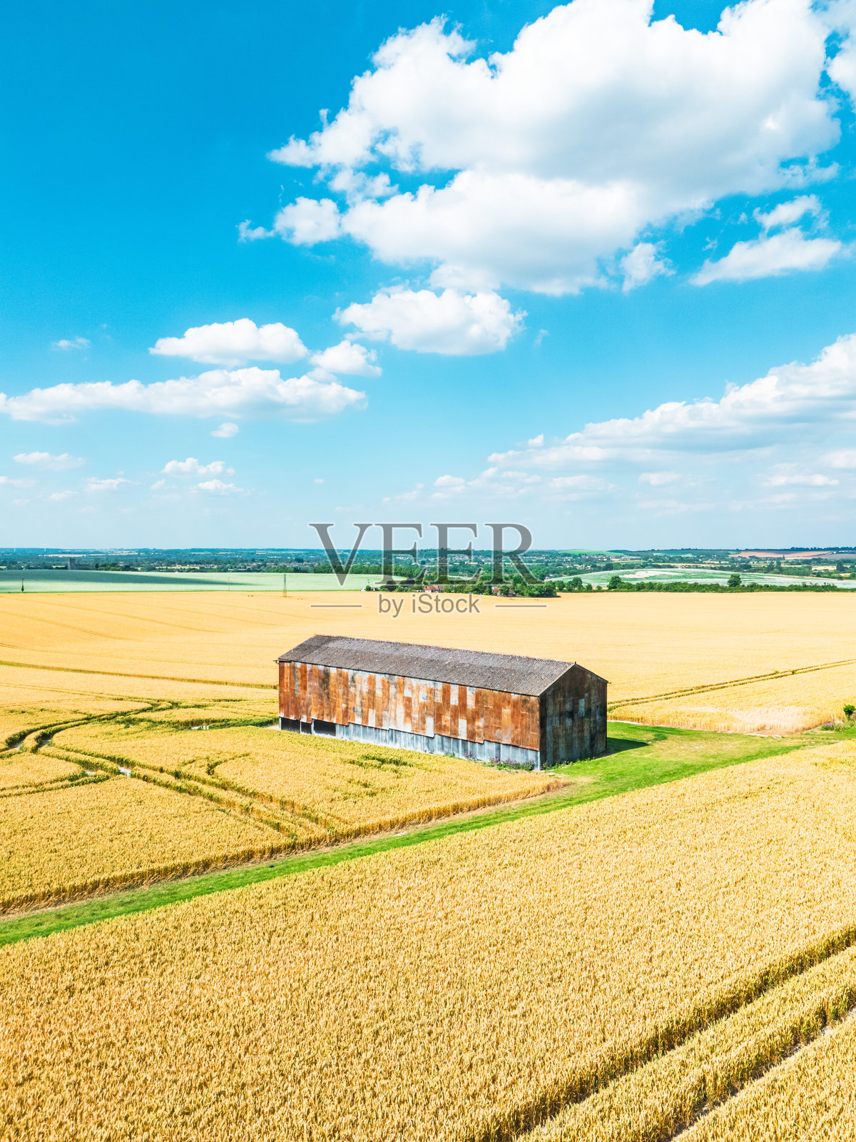 夏季农业农田中金色小麦作物成熟的鸟瞰图照片摄影图片