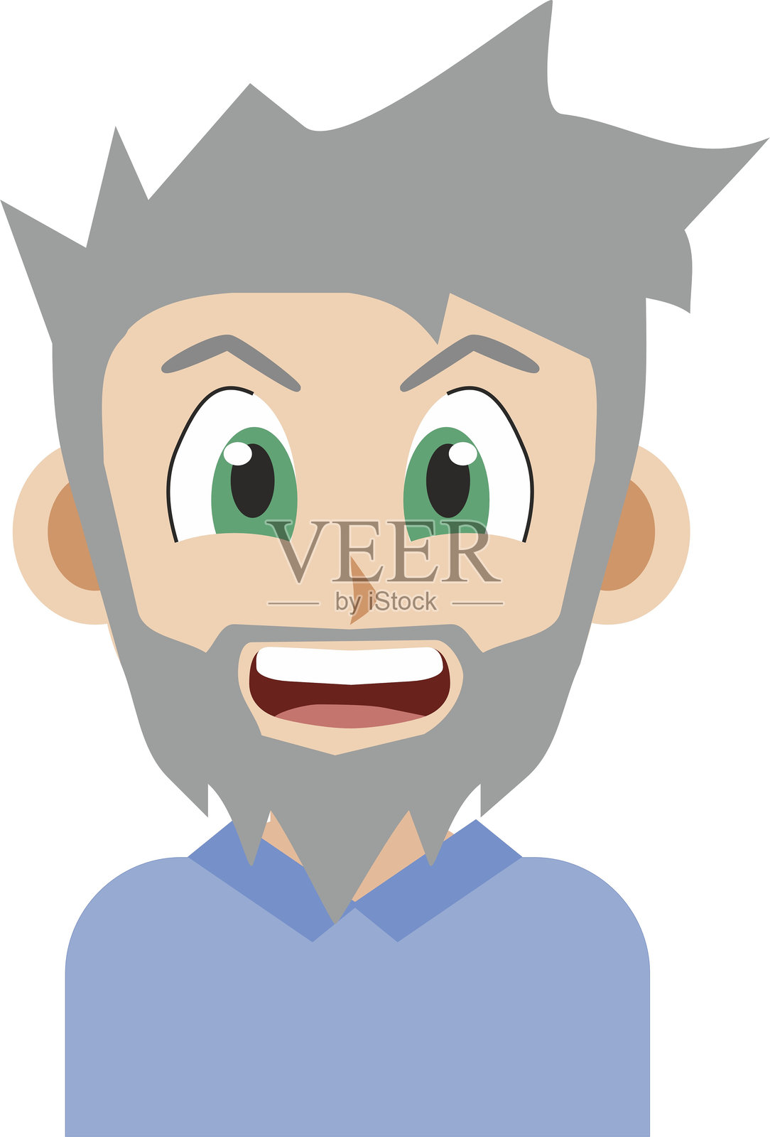 日式漫画风格的微笑灰发老人正面图照片摄影图片