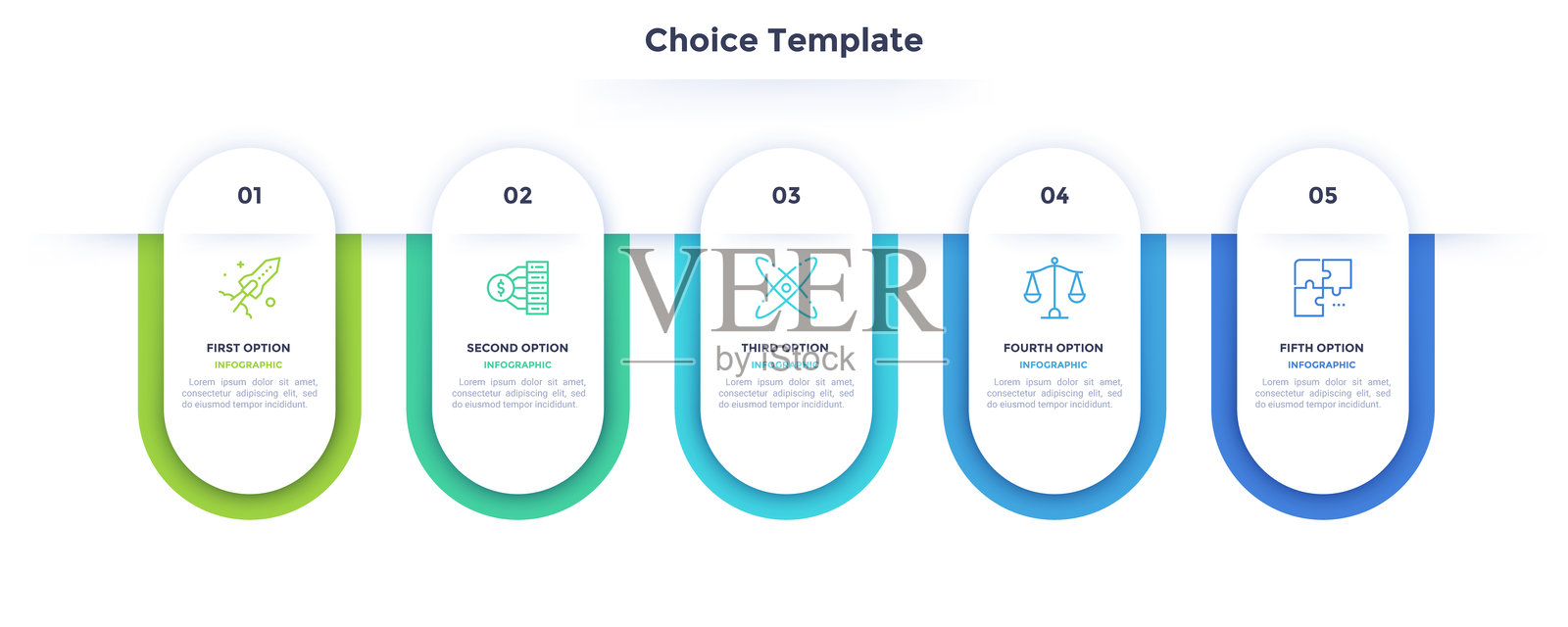 五个圆形元素水平排列。创业项目开发的五个步骤概念。扁平化信息图设计模板。简单的矢量插图用于商业数据可视化。插画图片素材